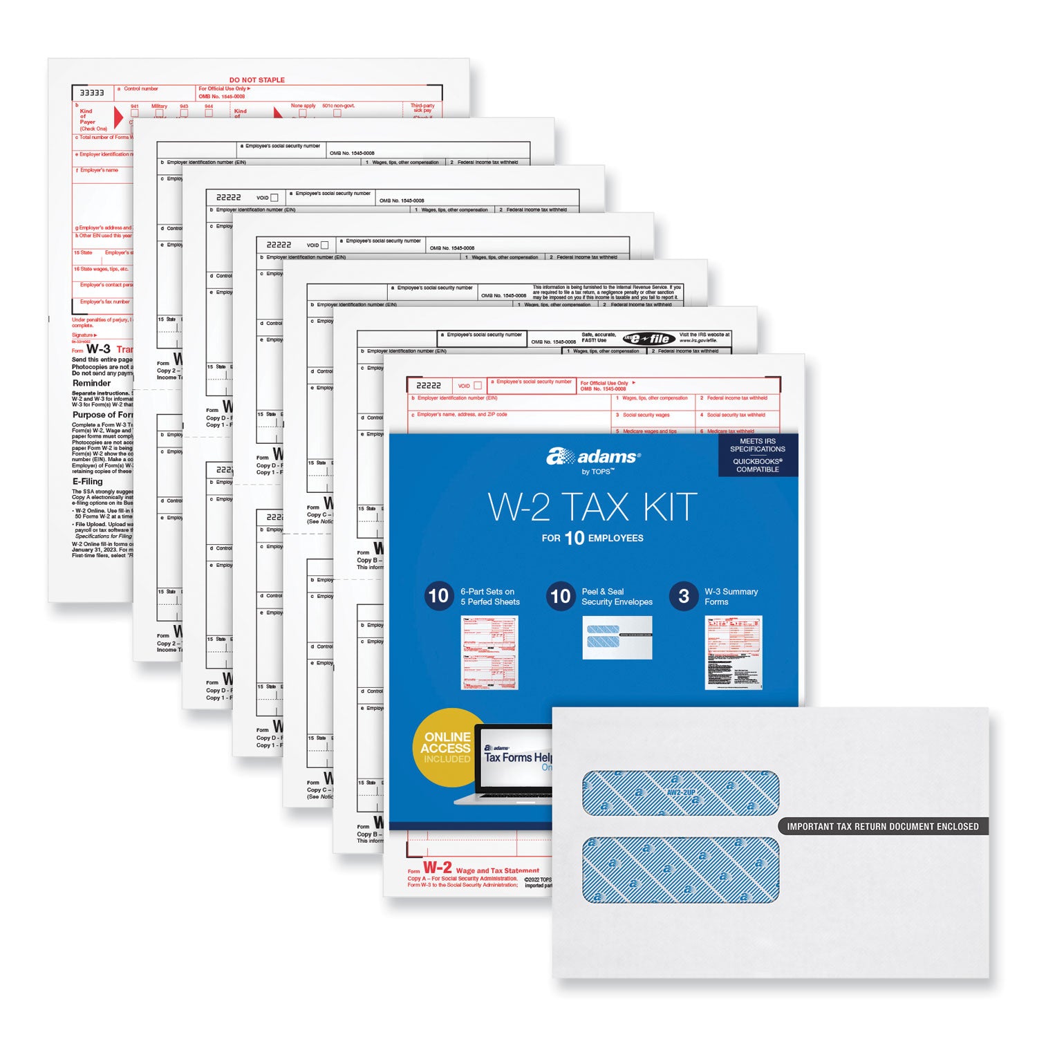 W-2 Online Tax Kit, Fiscal Year: 2023, Six-Part Carbonless, 8 x 5.5, 2 Forms/Sheet, 10 Forms Total