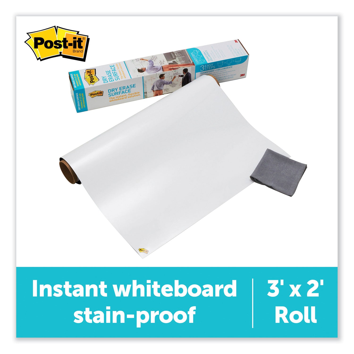 Dry Erase Surface with Adhesive Backing, 36 x 24, White Surface