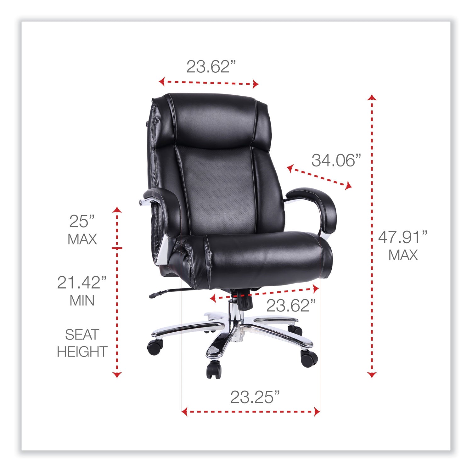 Alera® Alera Maxxis Series Big/Tall Bonded Leather Chair, Supports 500 lb, 19.7" to 25" Seat Height, Black Seat/Back, Chrome Base