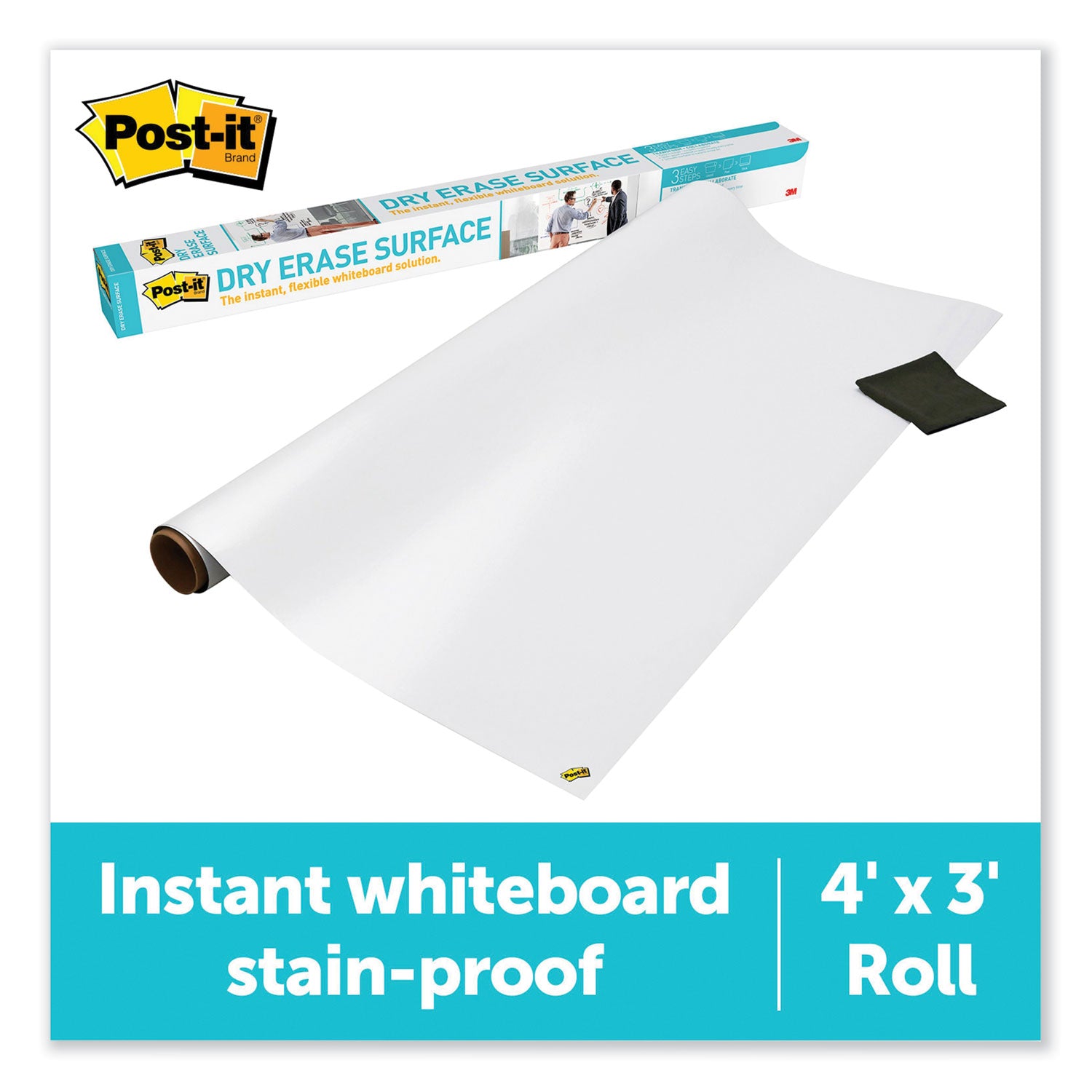 Dry Erase Surface with Adhesive Backing, 48 x 36, White Surface