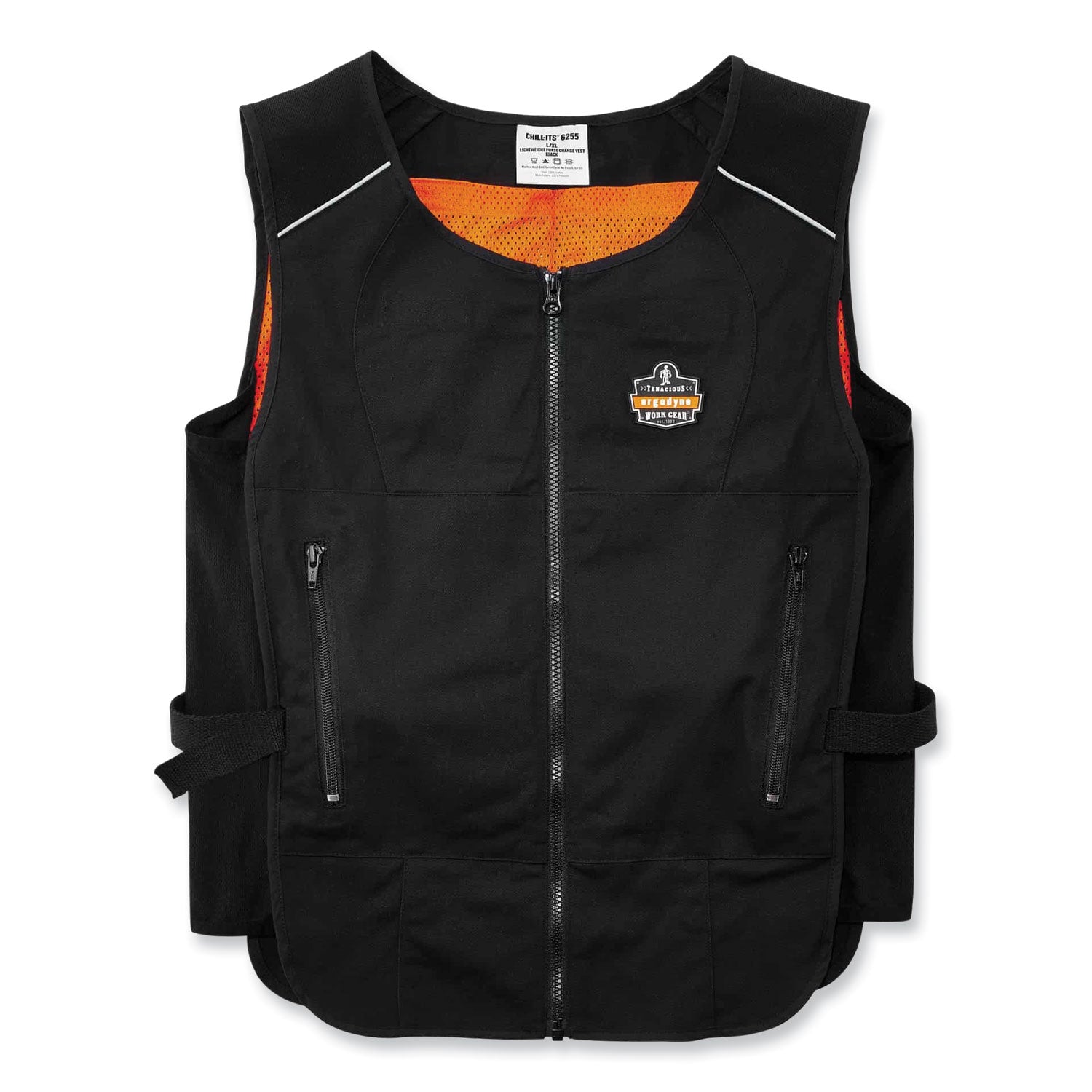 Chill-Its 6260 Lightweight Phase Change Cooling Vest with Packs, Cotton/Polyester, Small/Medium, Black