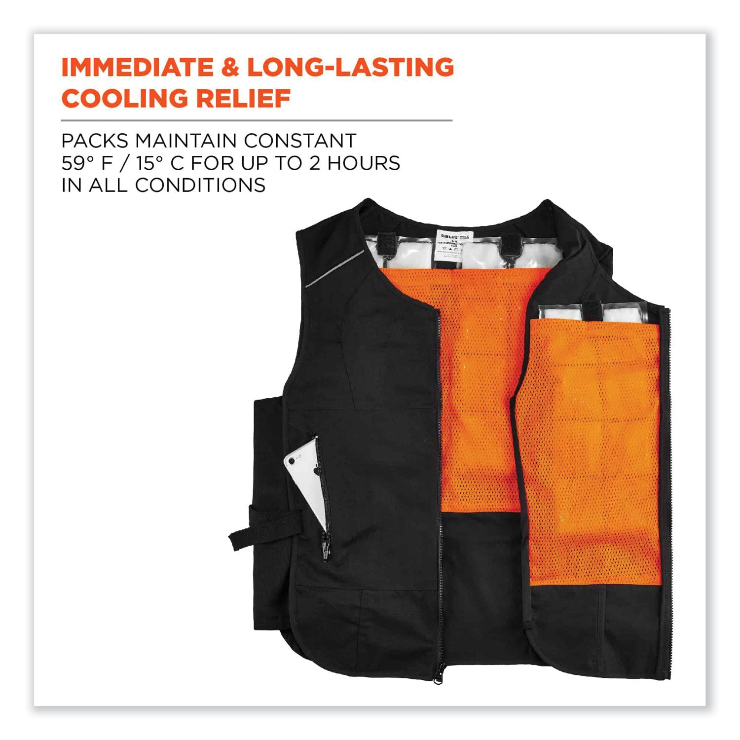 Chill-Its 6260 Lightweight Phase Change Cooling Vest with Packs, Cotton/Polyester, Small/Medium, Black ergodyne® Flipcost