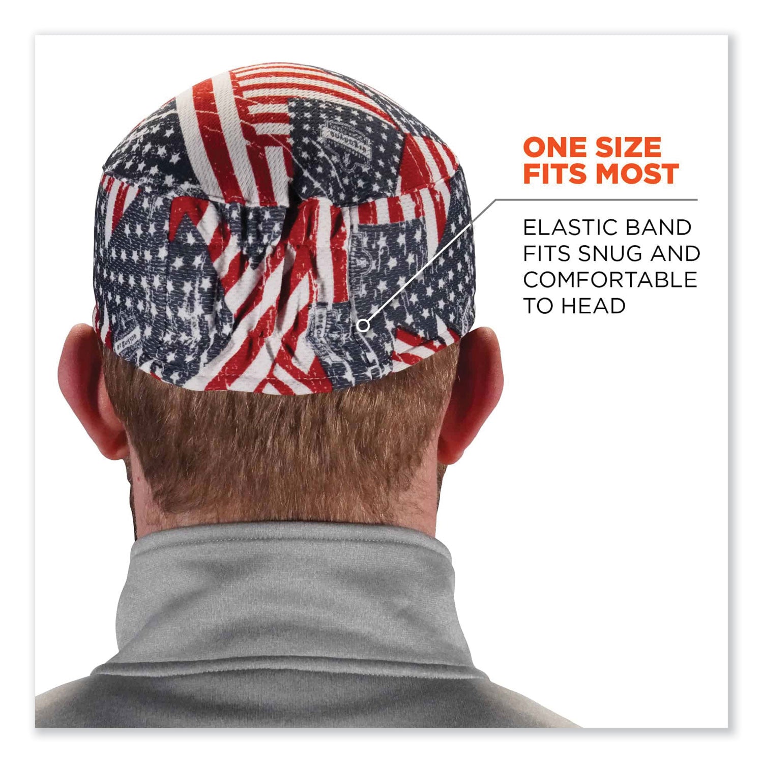 Ergodyne® Chill-Its 6630 High-Performance Terry Cloth Skull Cap, Polyester, One Size Fits Most, Stars and Stripes