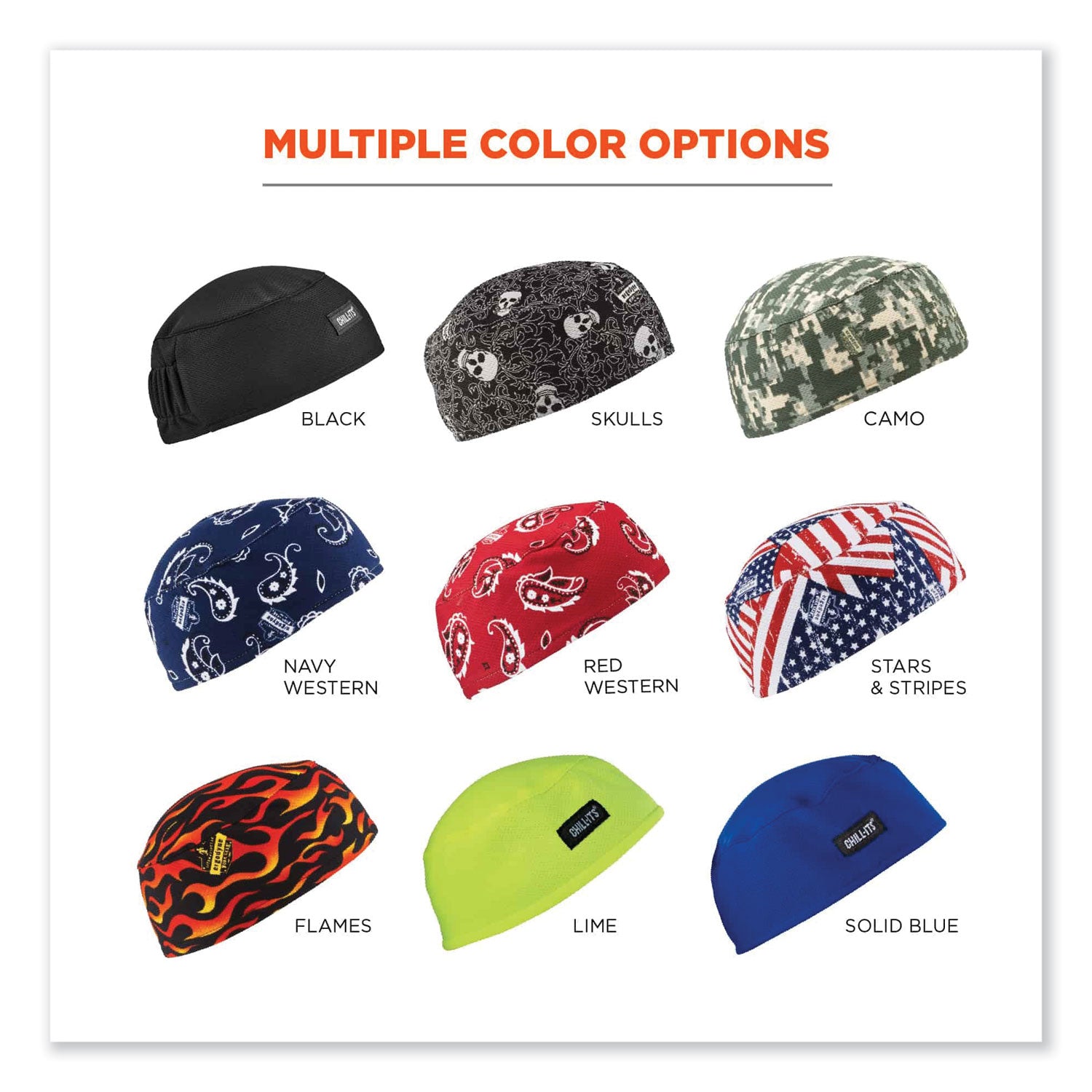 Ergodyne® Chill-Its 6630 High-Performance Terry Cloth Skull Cap, Polyester, One Size Fits Most, Stars and Stripes