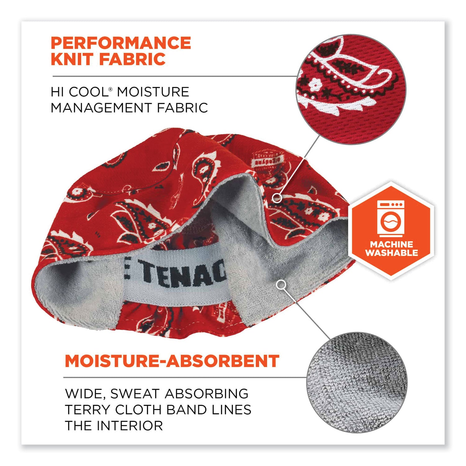 Ergodyne® Chill-Its 6630 High-Performance Terry Cloth Skull Cap, Polyester, One Size Fits Most, Red Western