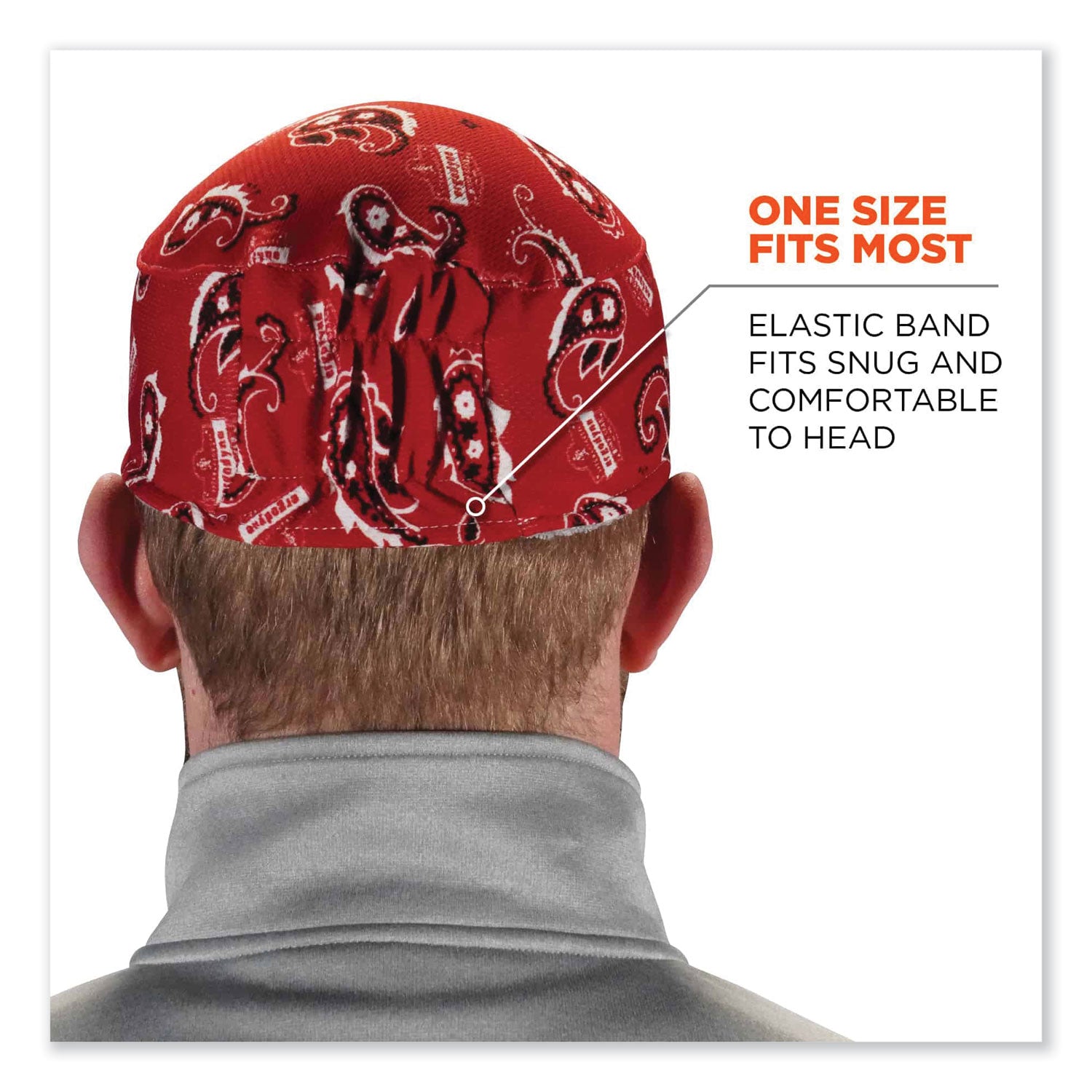 Ergodyne® Chill-Its 6630 High-Performance Terry Cloth Skull Cap, Polyester, One Size Fits Most, Red Western