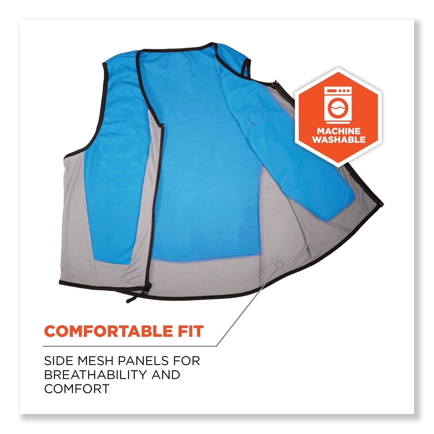 Ergodyne® Chill-Its 6667 Wet Evaporative PVA Cooling Vest with Zipper, PVA, X-Large, Blue