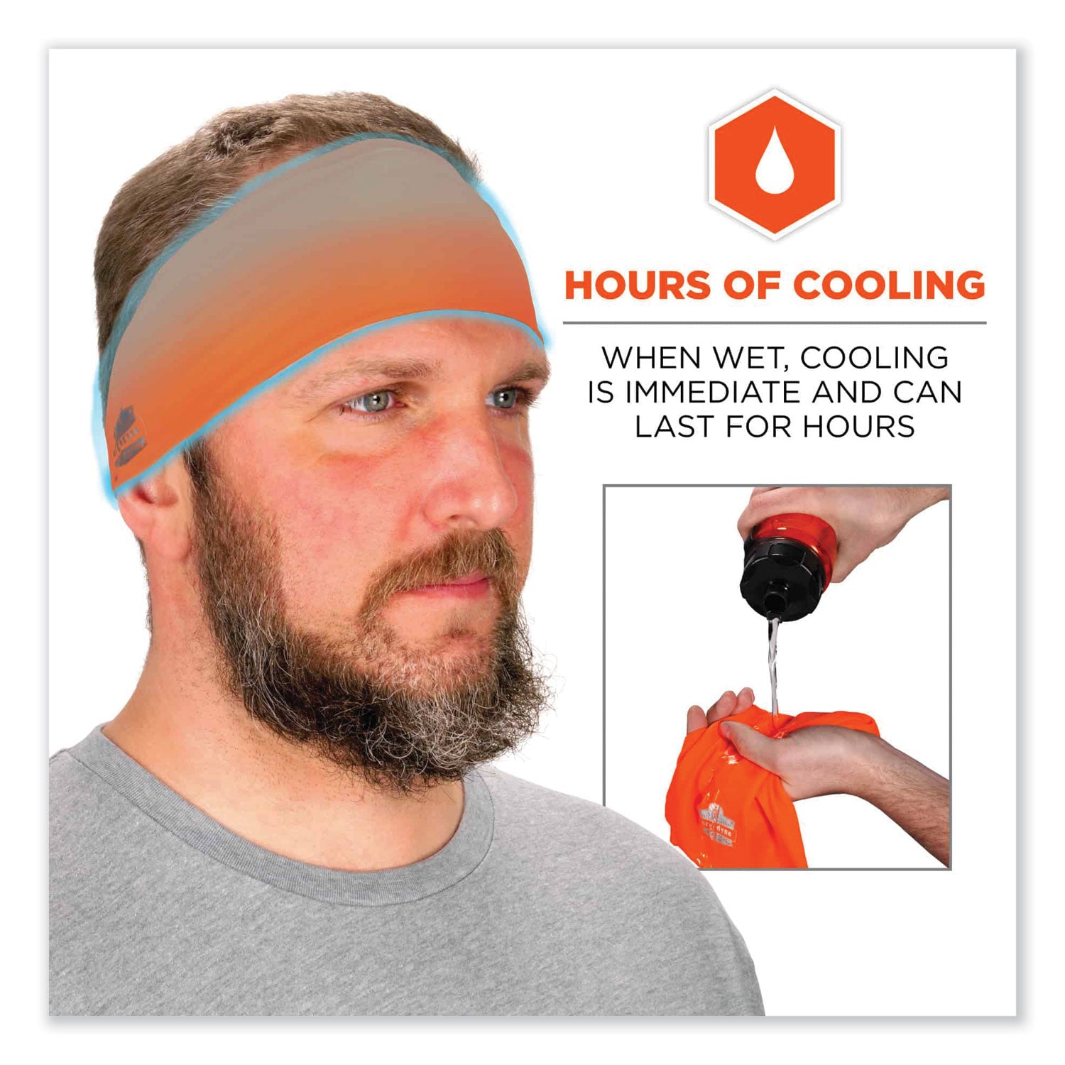 Ergodyne® Chill-Its 6634 Performance Knit Cooling Headband, Polyester/Spandex, One Size Fits Most, Orange