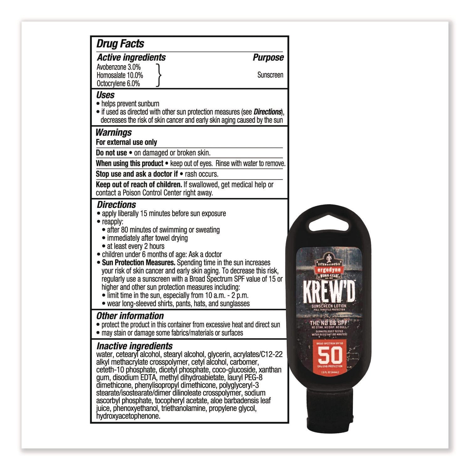 Krewd 6352 SPF 50 Sunscreen Lotion, 1.5 oz Bottle, Includes 12 Bottles ergodyne® Flipcost