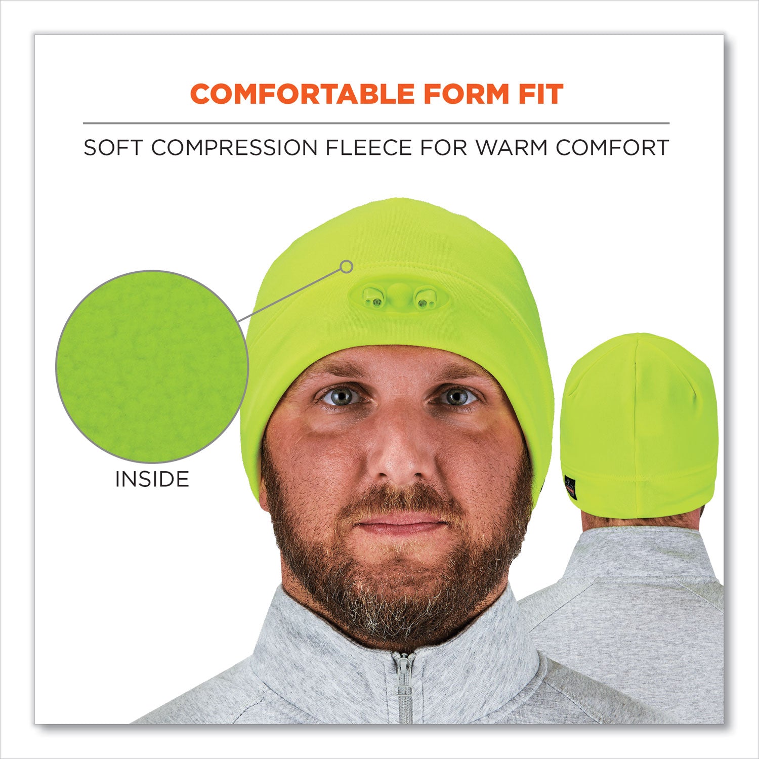 Ergodyne® N-Ferno 6804 Skull Cap Winter Hat with LED Lights, One Size Fits Mosts, Lime