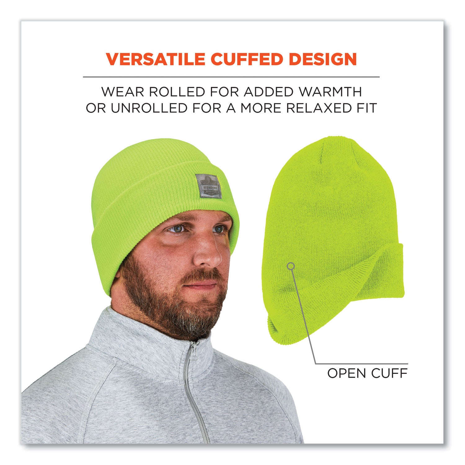 N-Ferno 6806 Cuffed Rib Knit Winter Hat, One Size Fits Most, Lime ergodyne® Flipcost