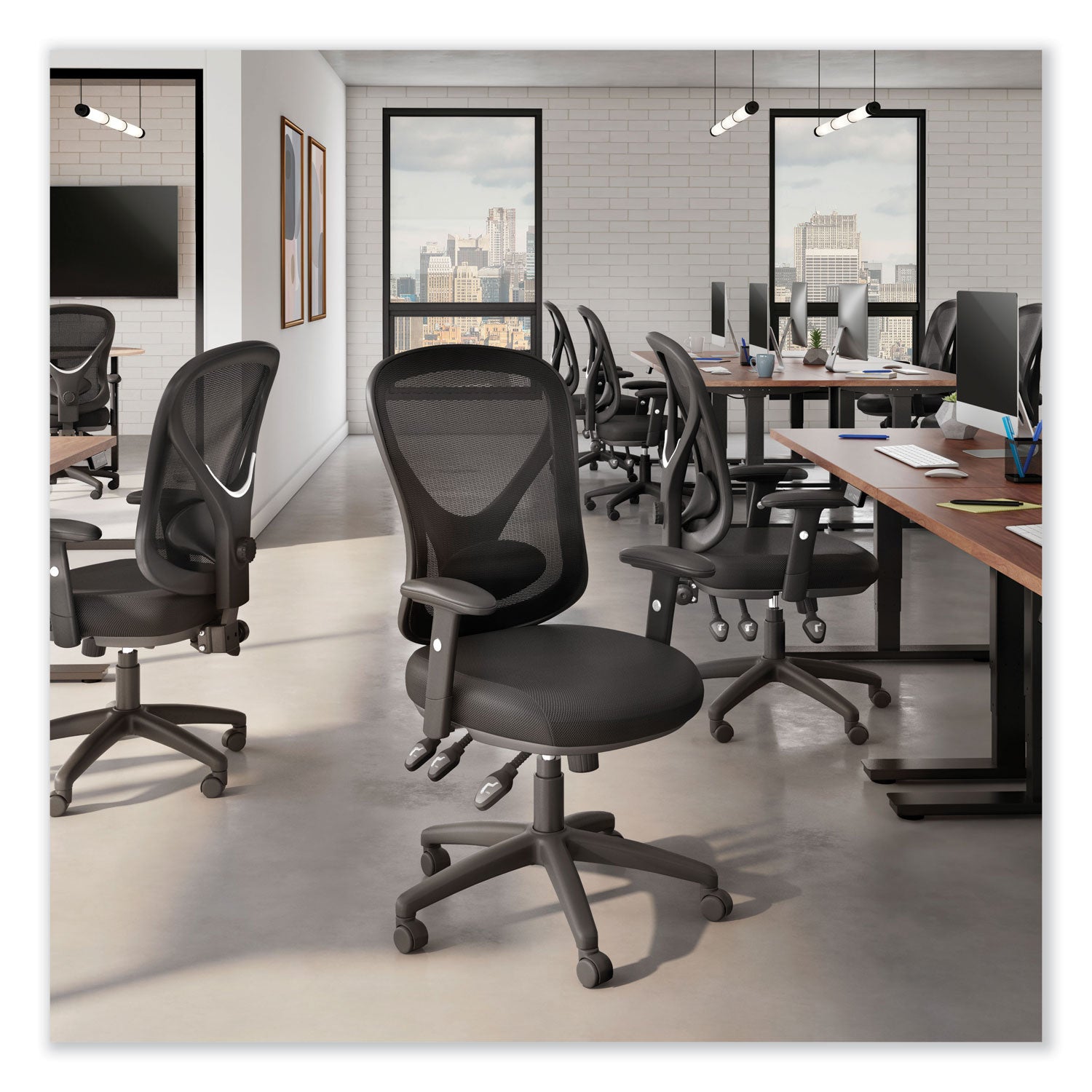 Alera® Alera Aeson Series Multifunction Task Chair, Supports Up to 275 lb, 15" to 18.82" Seat Height, Black Seat/Back, Black Base