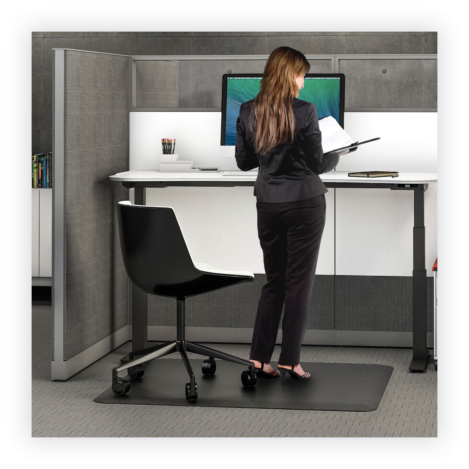 deflecto® Ergonomic Sit Stand Mat, 60 x 46, Black