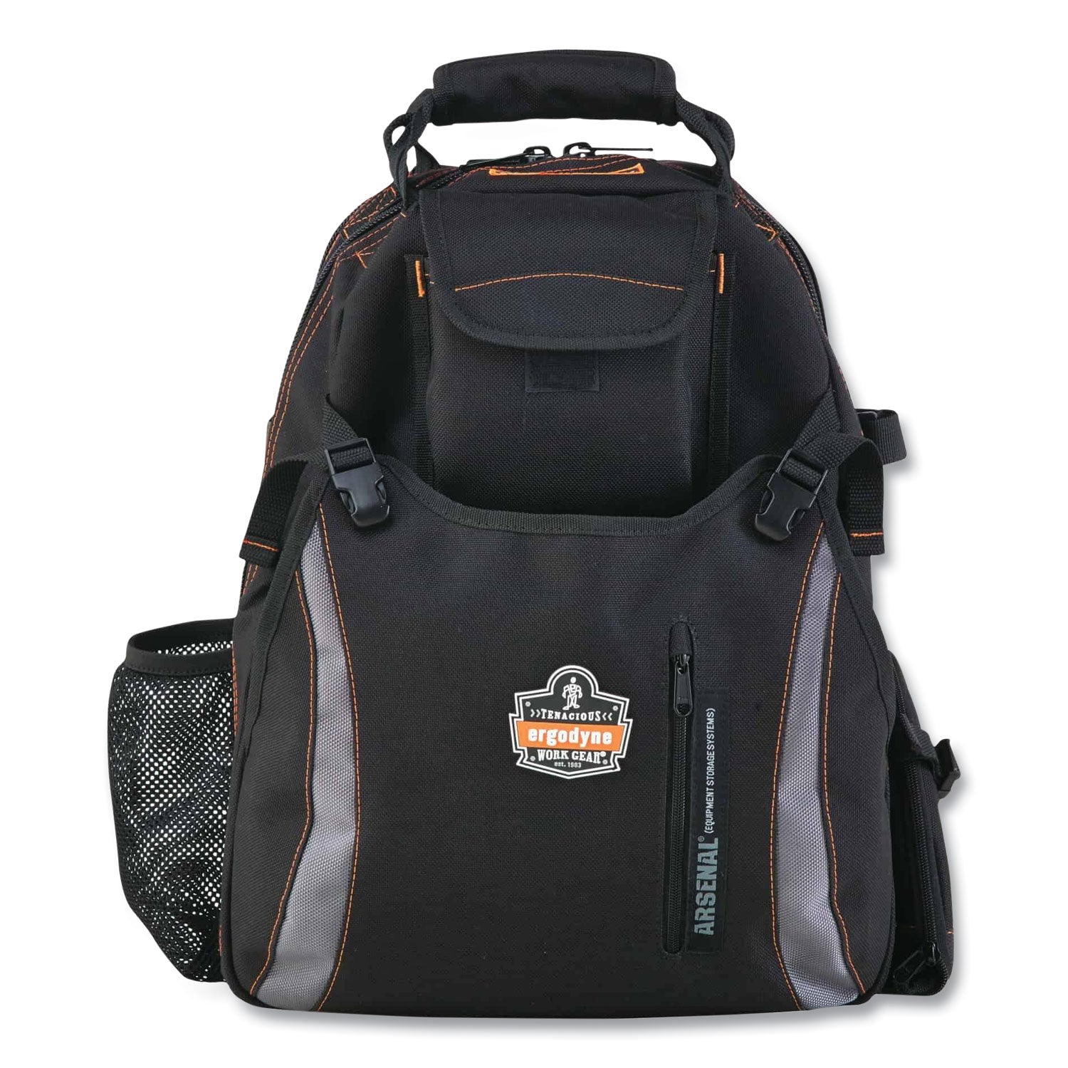 Arsenal 5843 Tool Backpack Dual Compartment, 26 Comp, 8.5x13.5x18, Ballistic Polyester, Black/Gray - Flipcost