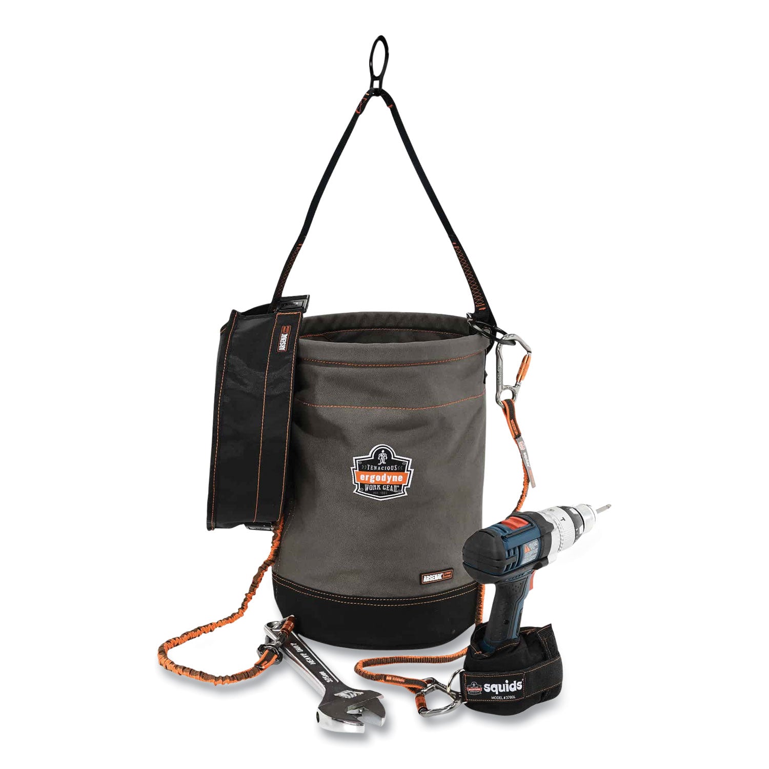 Ergodyne® Arsenal 5960T Canvas Hoist Bucket and Top with D-Rings, 12.5 x 12.5 x 17, Gray