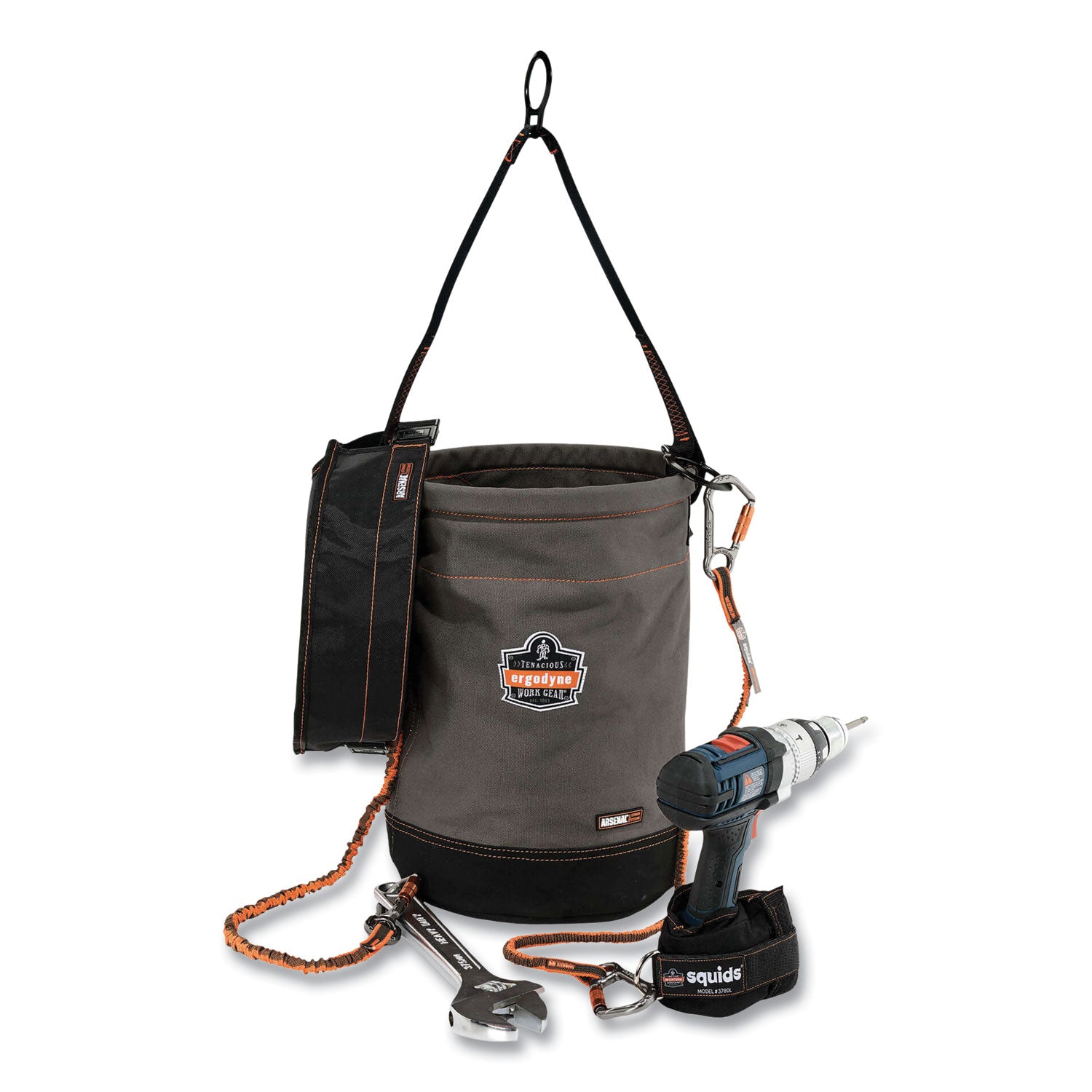 Ergodyne® Arsenal 5960T Canvas Hoist Bucket and Top with D-Rings, 12.5 x 12.5 x 17, Gray