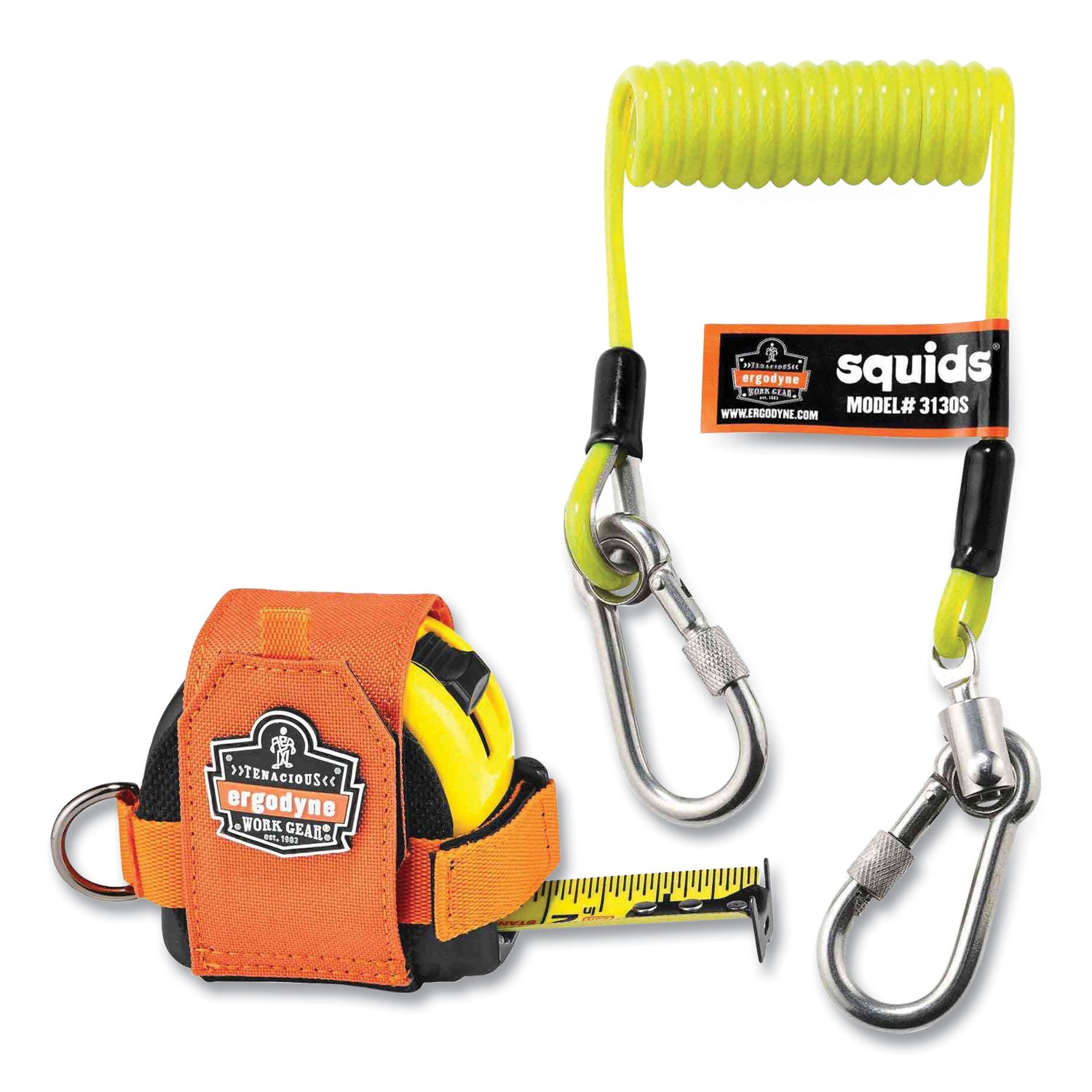 Squids 3190 Tape Measure Tethering Kit, 2 lb Max Working Capacity, 6.5" to 48" Long, Lime/Black