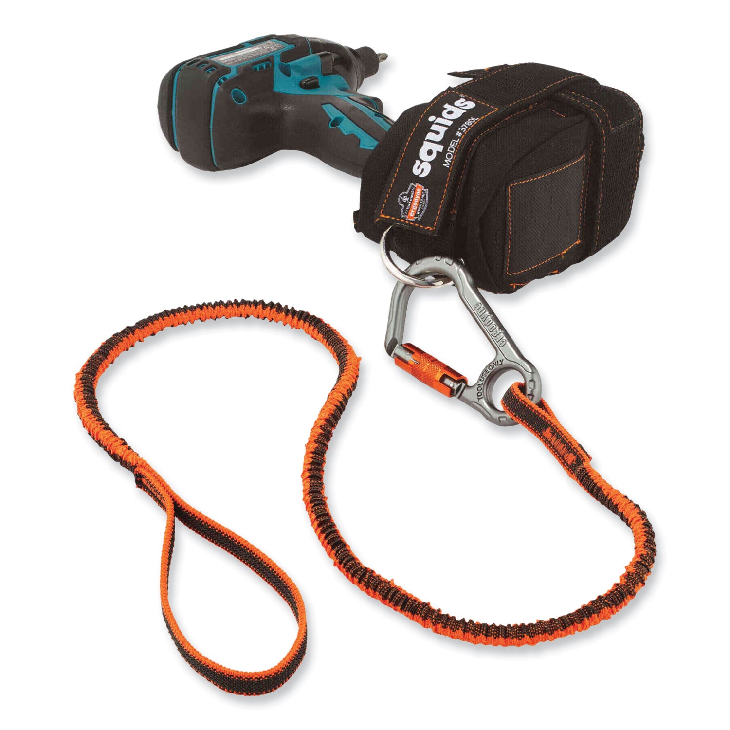 Squids 3108F(x)Tool Lanyard with Locking Aluminum Carabiner + Loop, 15 lb Max Working Capacity, 38" to 48" Long, Orange/Gray ergodyne® Flipcost