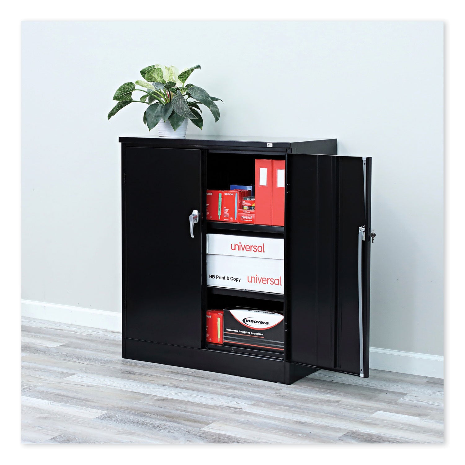 Assembled 42" High Heavy-Duty Welded Storage Cabinet, Two Adjustable Shelves, 36w x 18d, Black Flipcost Flipcost