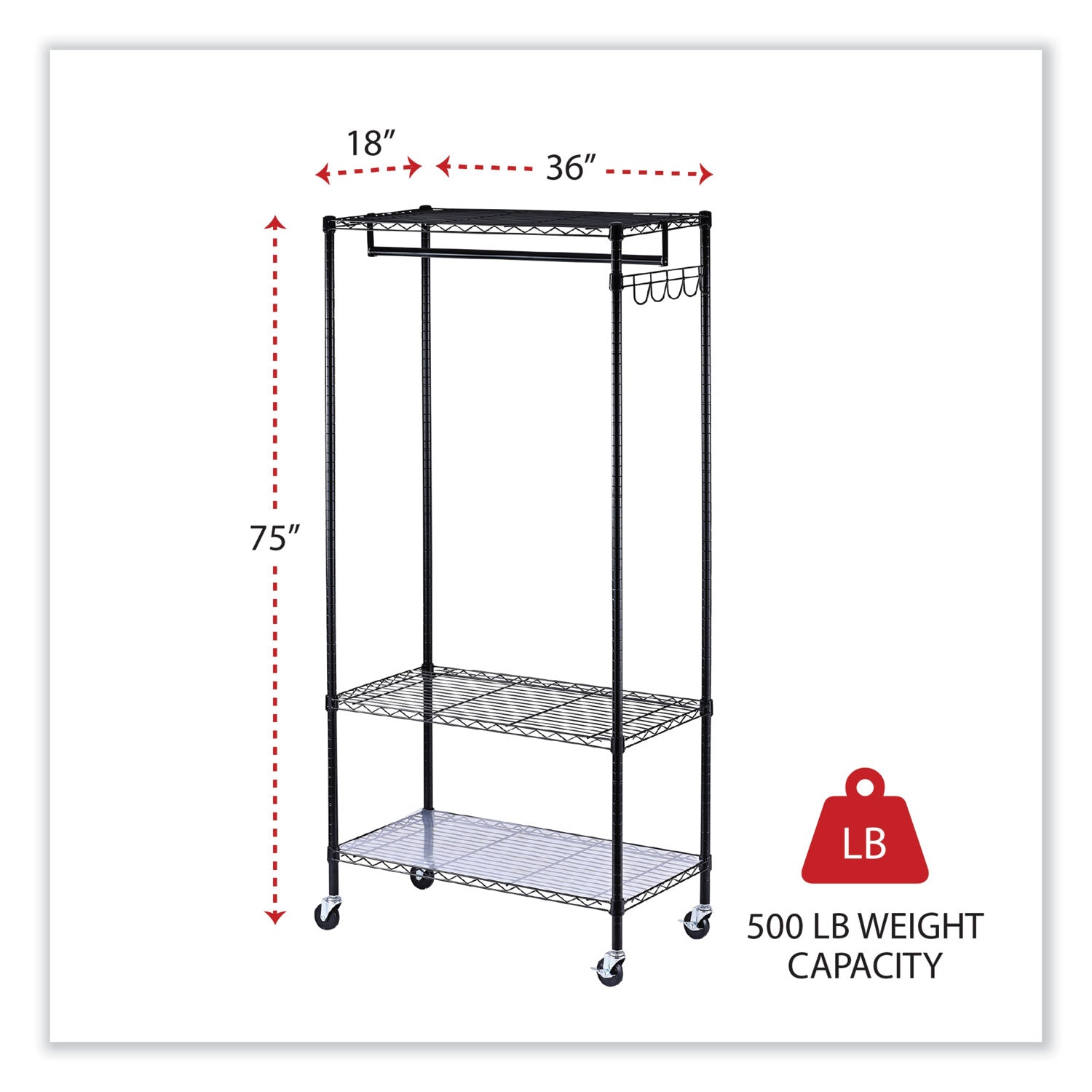 Alera® Wire Shelving Garment Rack, 30 Garments, 36w x 18d x 75h, Black