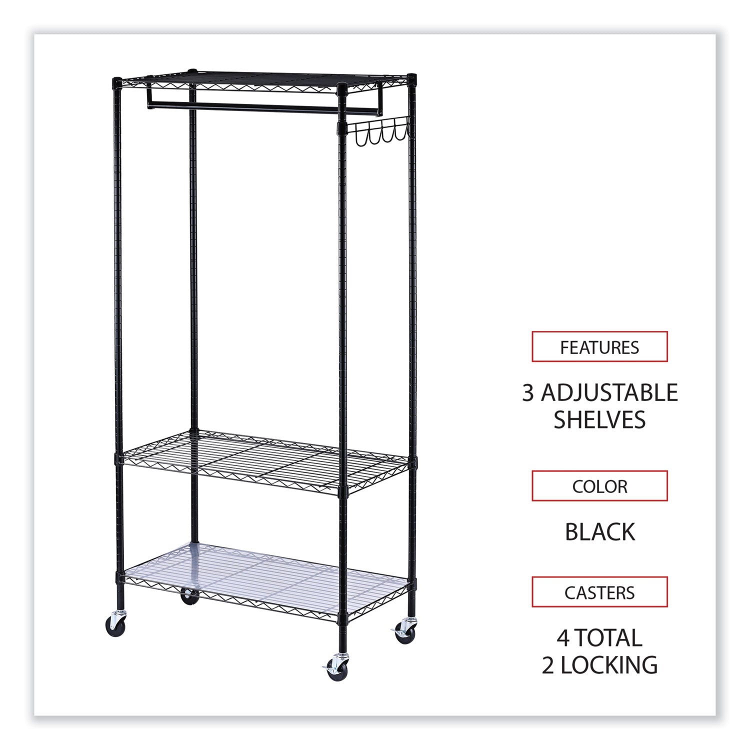 Alera® Wire Shelving Garment Rack, 30 Garments, 36w x 18d x 75h, Black