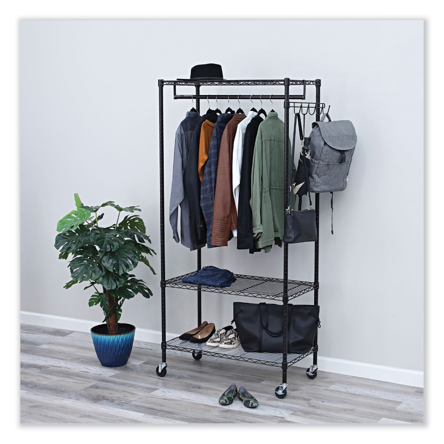 Alera® Wire Shelving Garment Rack, 30 Garments, 36w x 18d x 75h, Black