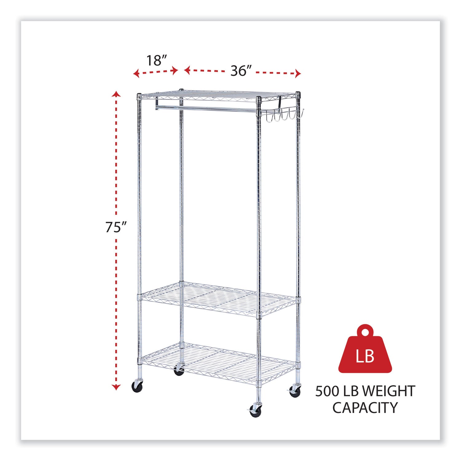 Alera® Wire Shelving Garment Rack, 30 Garments, 36w x 18d x 75h, Silver