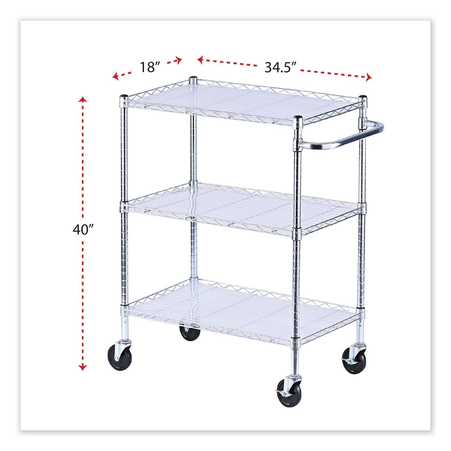 Alera® Three-Shelf Wire Cart with Liners, Metal, 3 Shelves, 600 lb Capacity, 34.21" x 18" x 40", Silver