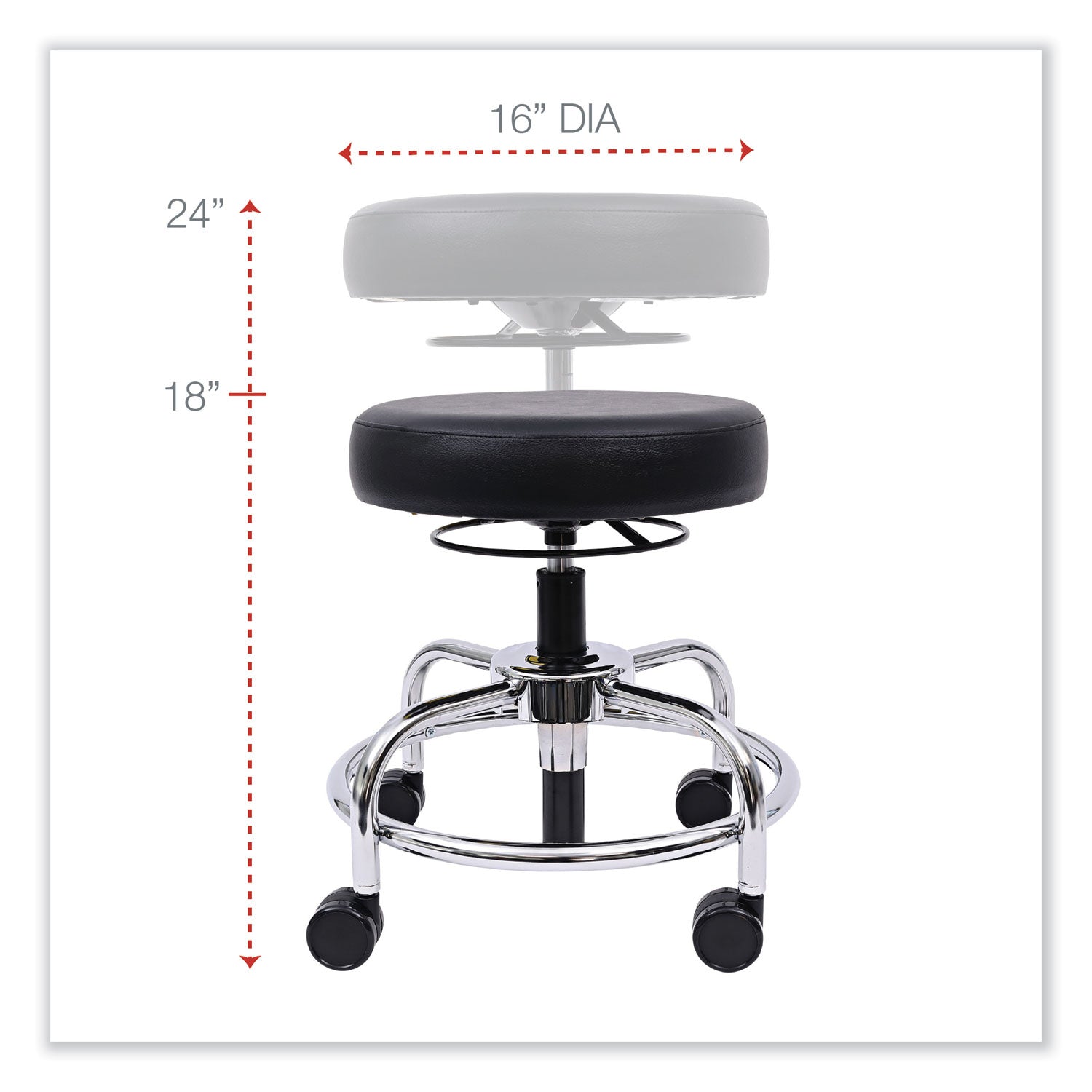 Alera® Alera HL Series Height-Adjustable Utility Stool, Backless, Supports Up to 300 lb, 24" Seat Height, Black Seat, Chrome Base