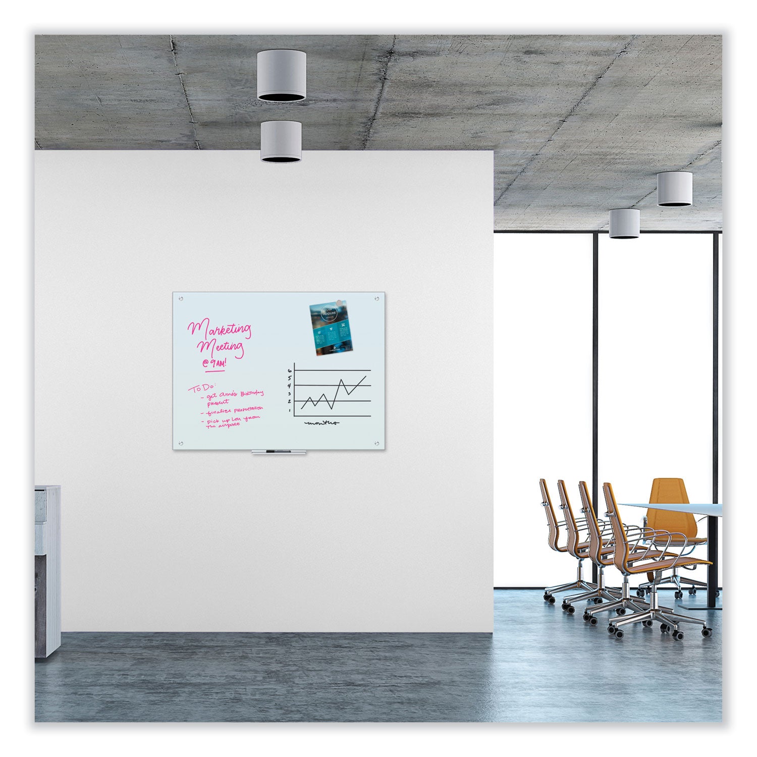 U Brands Glass Dry Erase Board, 47 x 35, White Surface