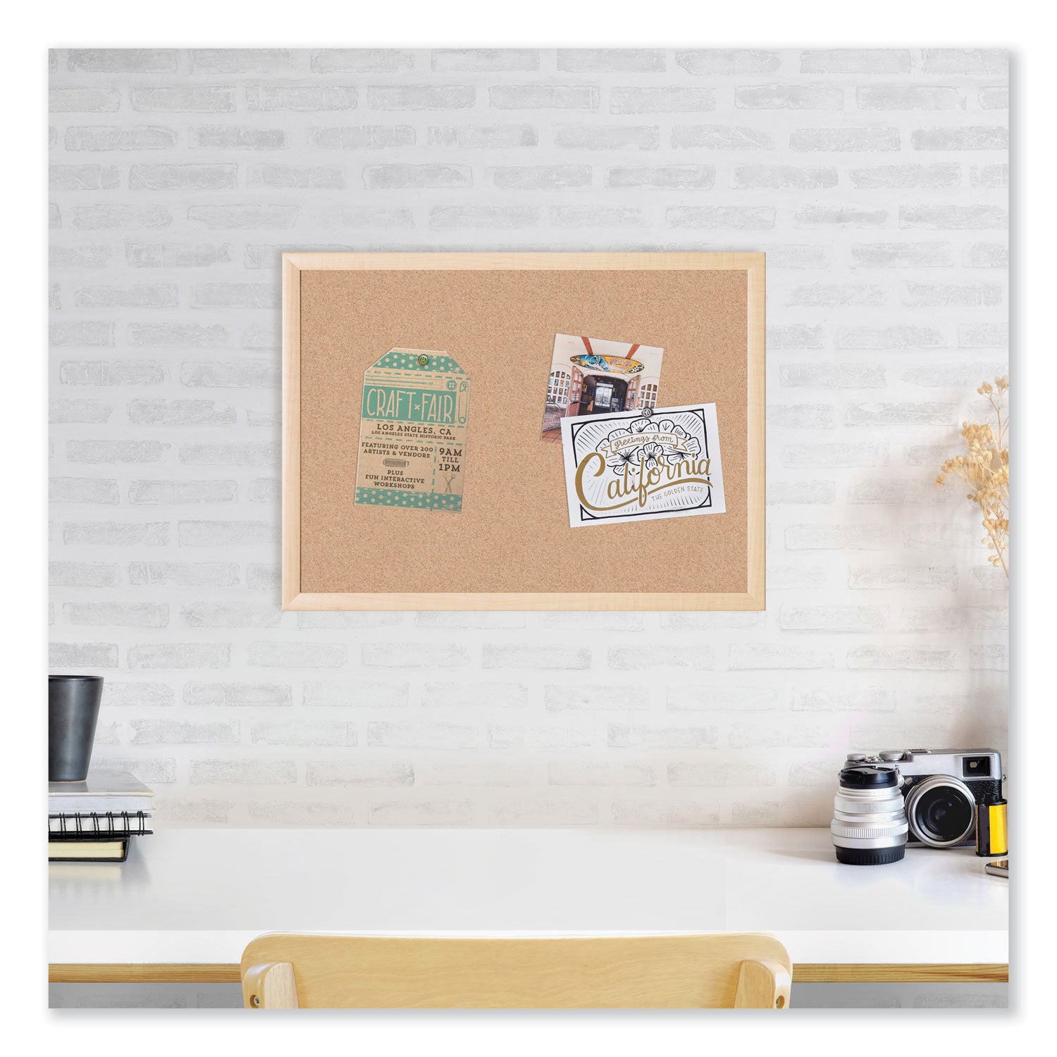 U Brands Cork Bulletin Board, 70 x 47, Tan Surface, Birch Wood Frame