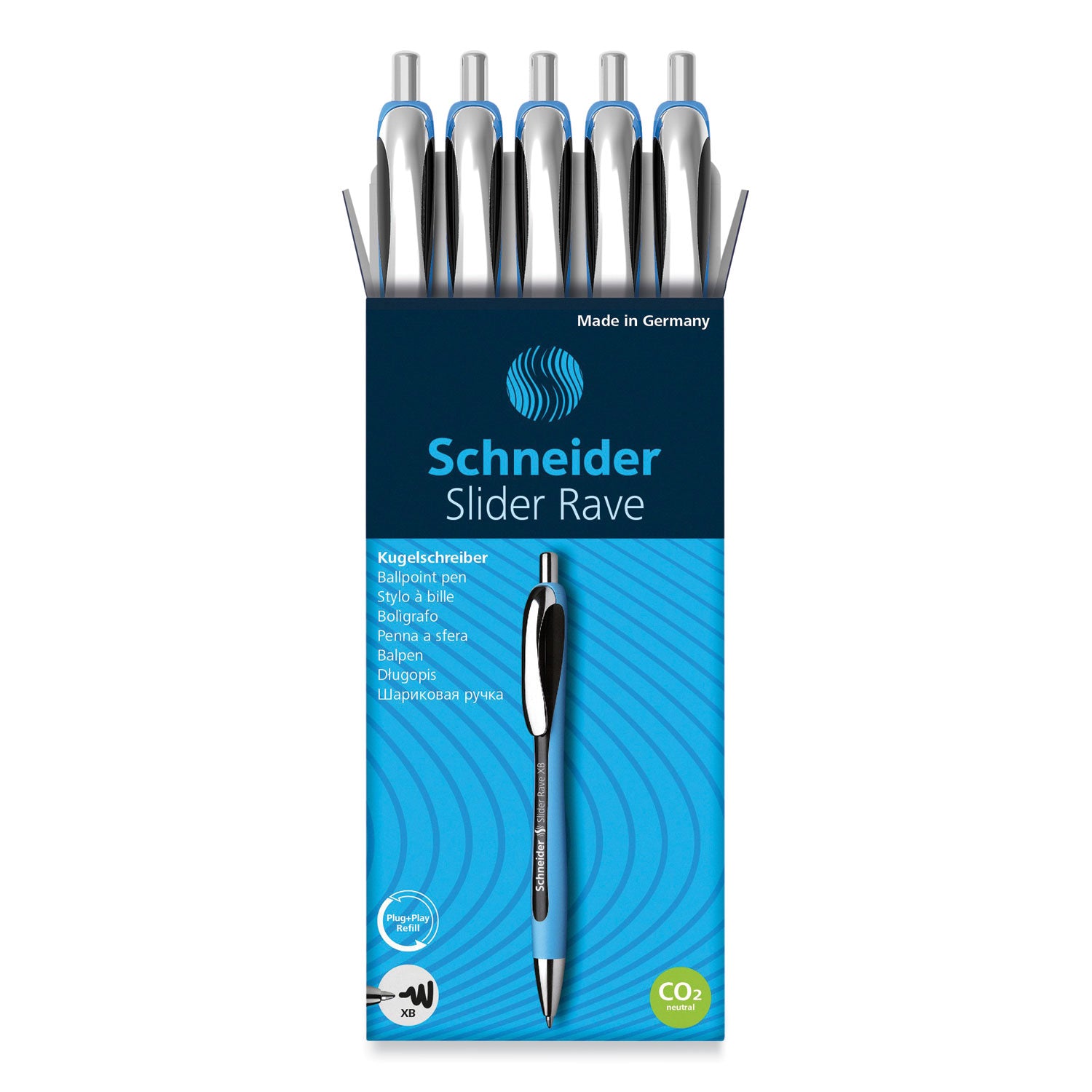 Slider Rave XB Ballpoint Pen, Retractable, Extra-Bold 1.4 mm, Black Ink, Black/Light Blue Barrel