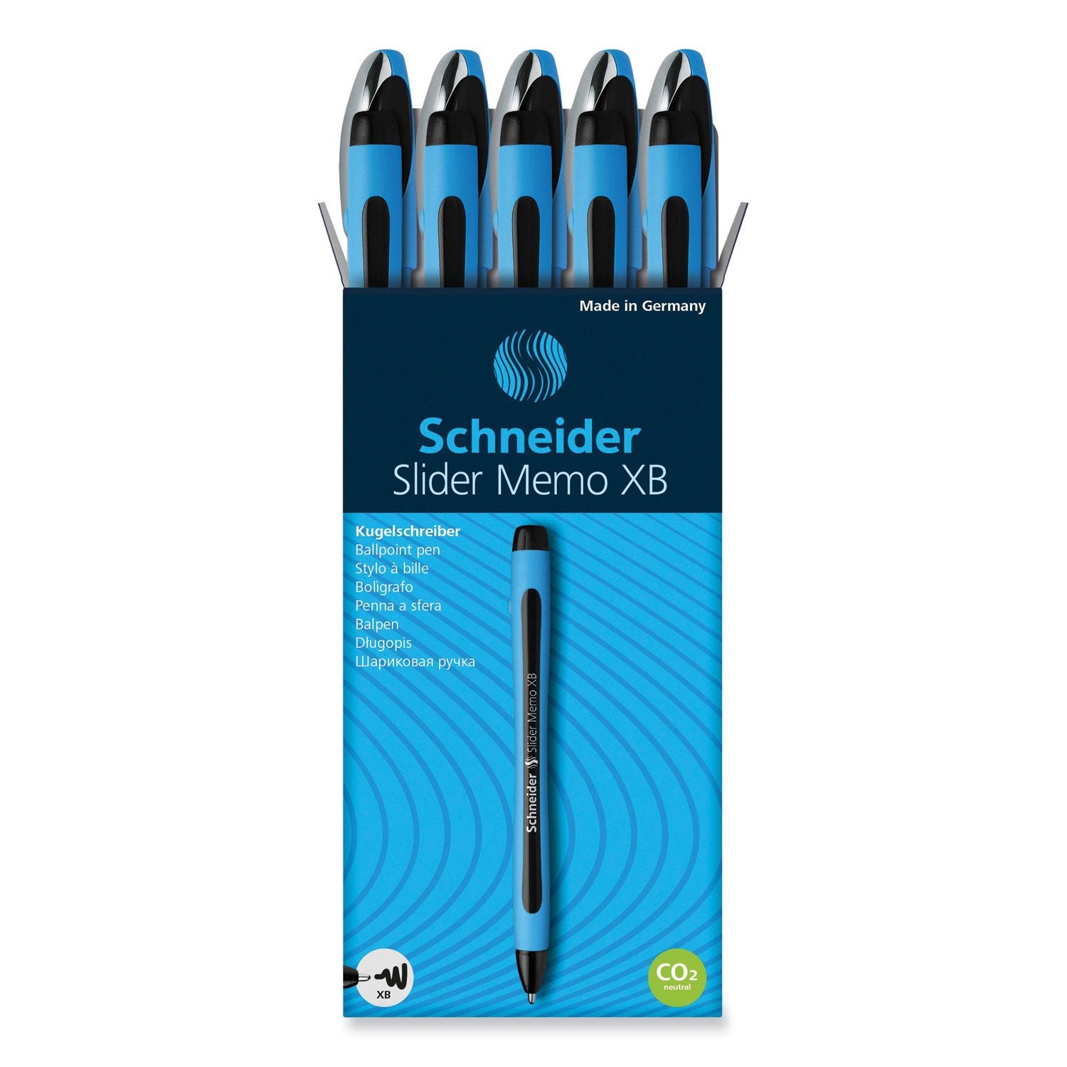 Slider Memo XB Ballpoint Pen, Stick, Extra-Bold 1.4 mm, Black Ink, Black/Light Blue Barrel, 10/Box