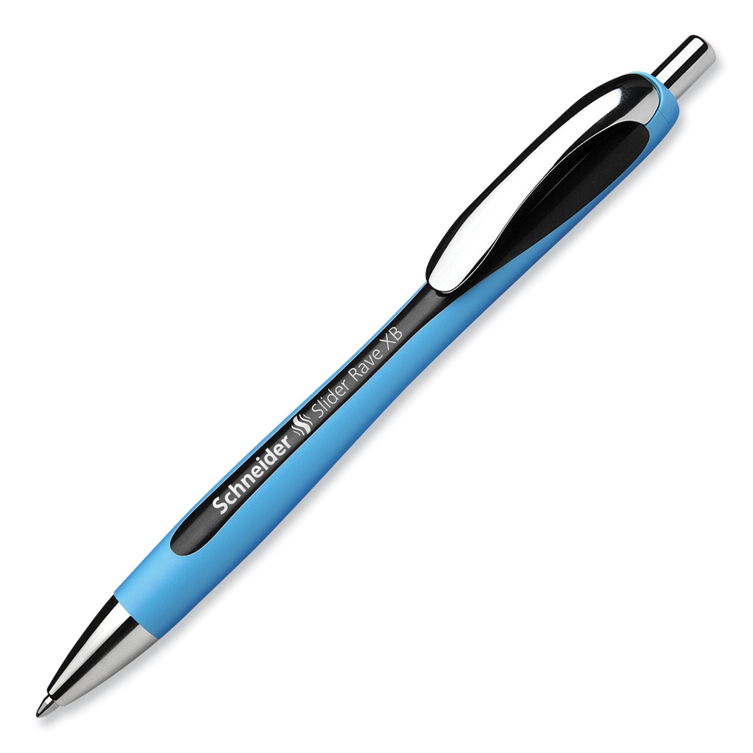 Schneider® Slider Rave XB Ballpoint Pen, Retractable, Extra-Bold 1.4 mm, Black Ink, Black/Light Blue Barrel - 5 PK