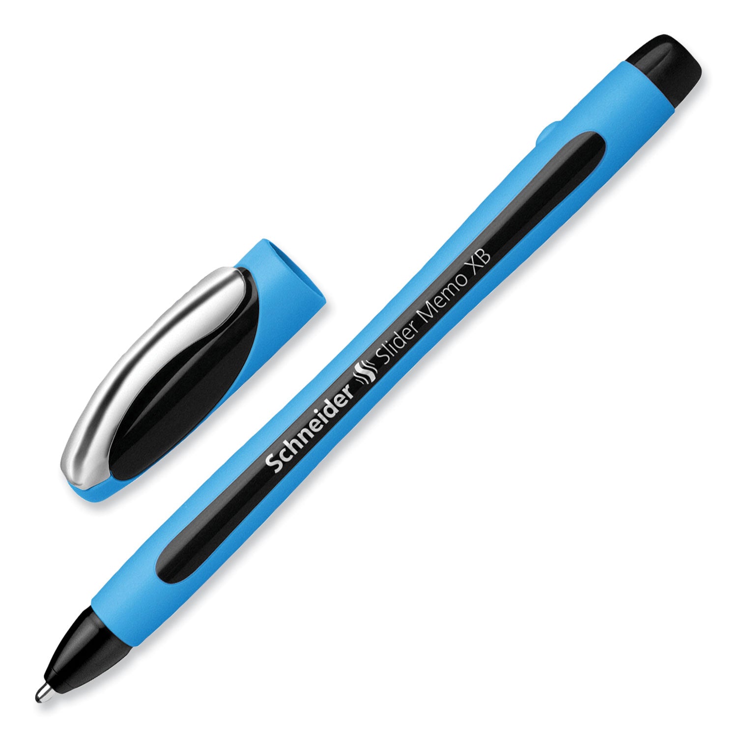 Schneider® Slider Memo XB Ballpoint Pen, Stick, Extra-Bold 1.4 mm, Black Ink, Black/Light Blue Barrel, 10/Box