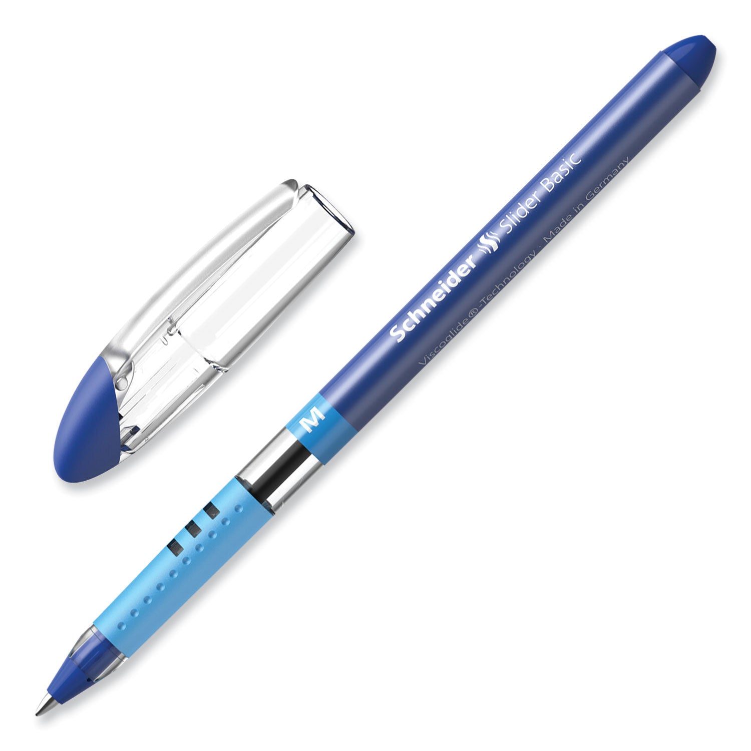 Schneider® Slider Basic Ballpoint Pen, Stick, Medium 0.8 mm, Blue Ink, Blue Barrel, 10/Box