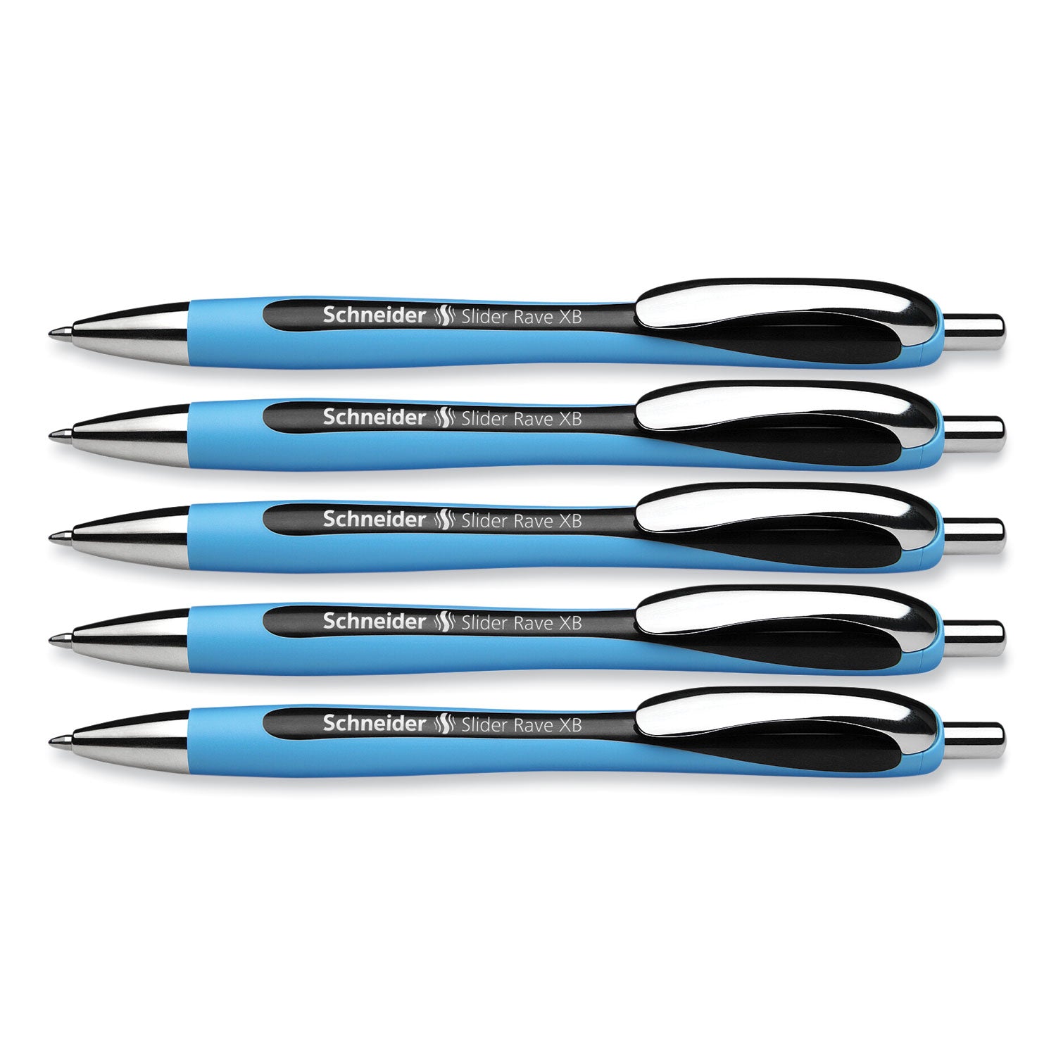 Schneider® Slider Rave XB Ballpoint Pen, Retractable, Extra-Bold 1.4 mm, Black Ink, Black/Light Blue Barrel - 5 PK