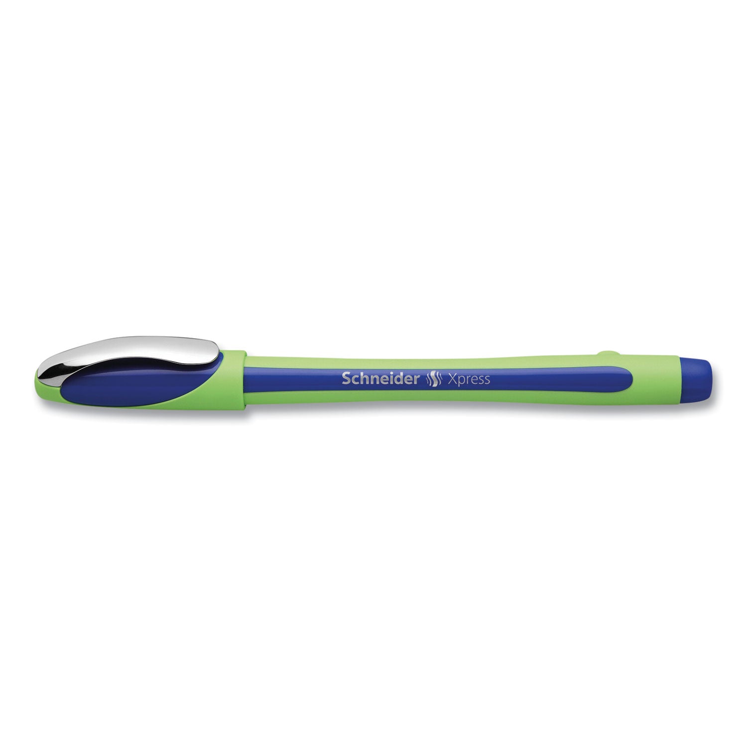 Schneider® Xpress Fineliner Porous Point Pen, Stick, Medium 0.8 mm, Blue Ink, Blue/Green Barrel, 10/Box