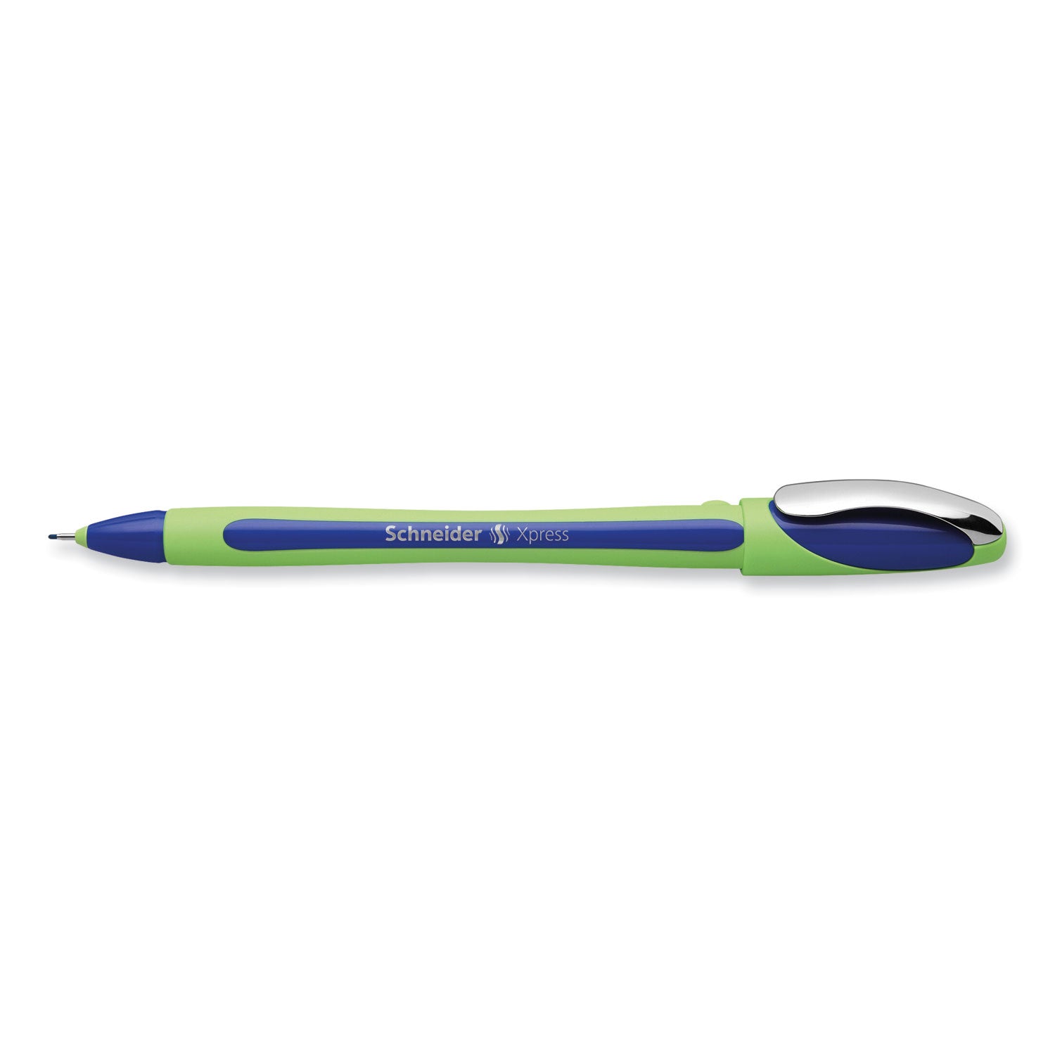 Schneider® Xpress Fineliner Porous Point Pen, Stick, Medium 0.8 mm, Blue Ink, Blue/Green Barrel, 10/Box