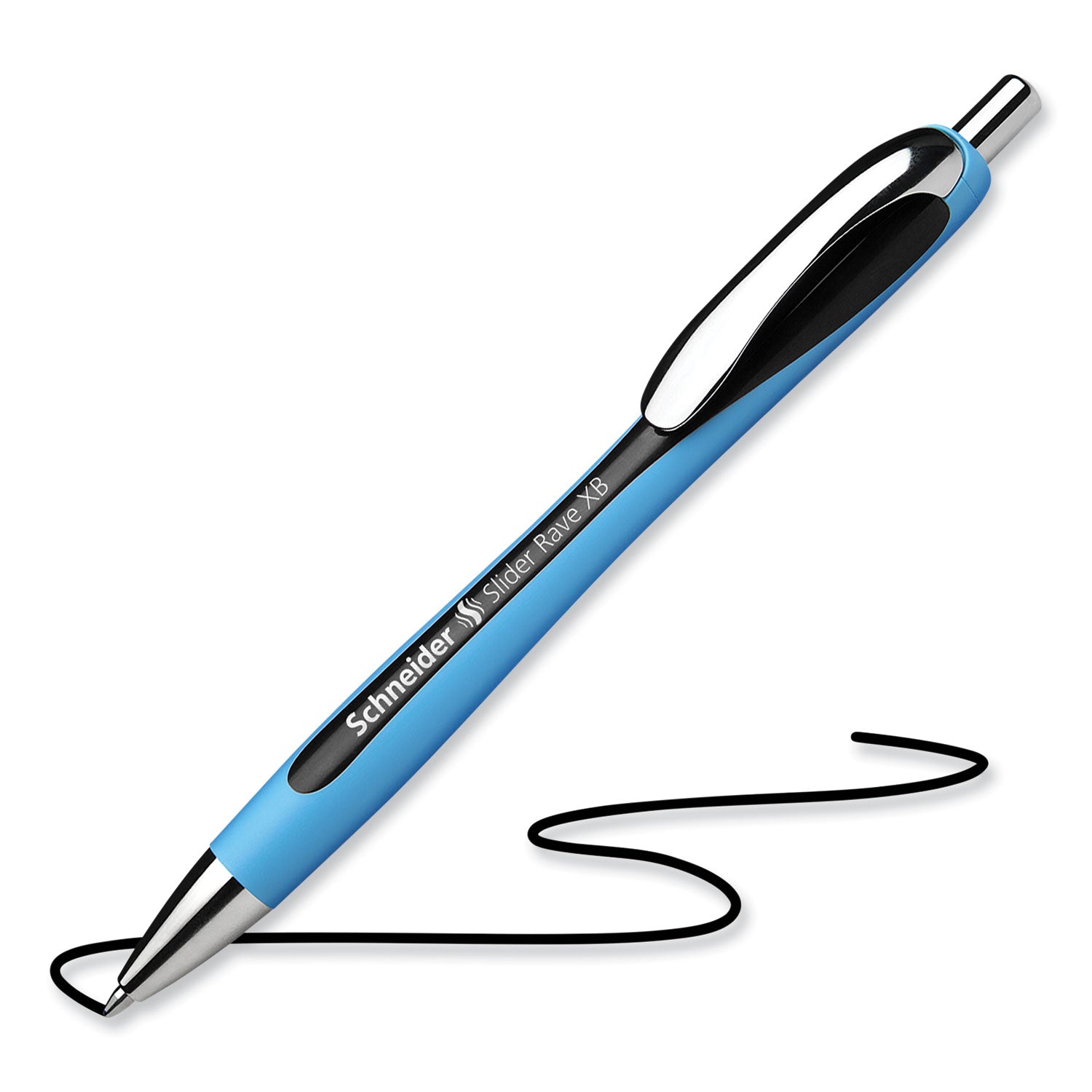 Schneider® Slider Rave XB Ballpoint Pen, Retractable, Extra-Bold 1.4 mm, Black Ink, Black/Light Blue Barrel - 5 PK