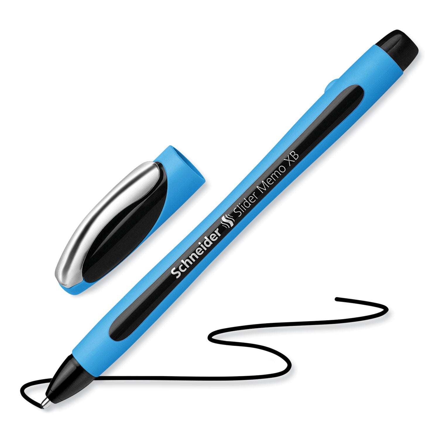 Schneider® Slider Memo XB Ballpoint Pen, Stick, Extra-Bold 1.4 mm, Black Ink, Black/Light Blue Barrel, 10/Box