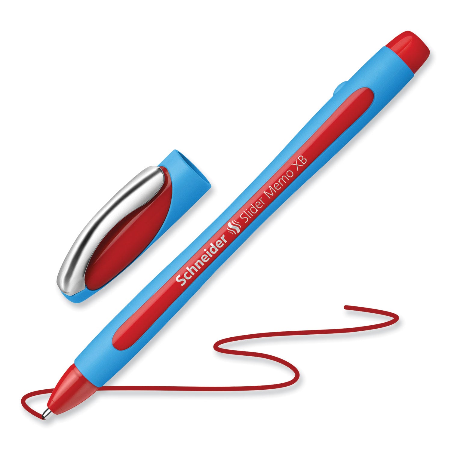 Schneider® Slider Memo XB Ballpoint Pen, Stick, Extra-Bold 1.4 mm, Red Ink, Red/Light Blue Barrel, 10/Box