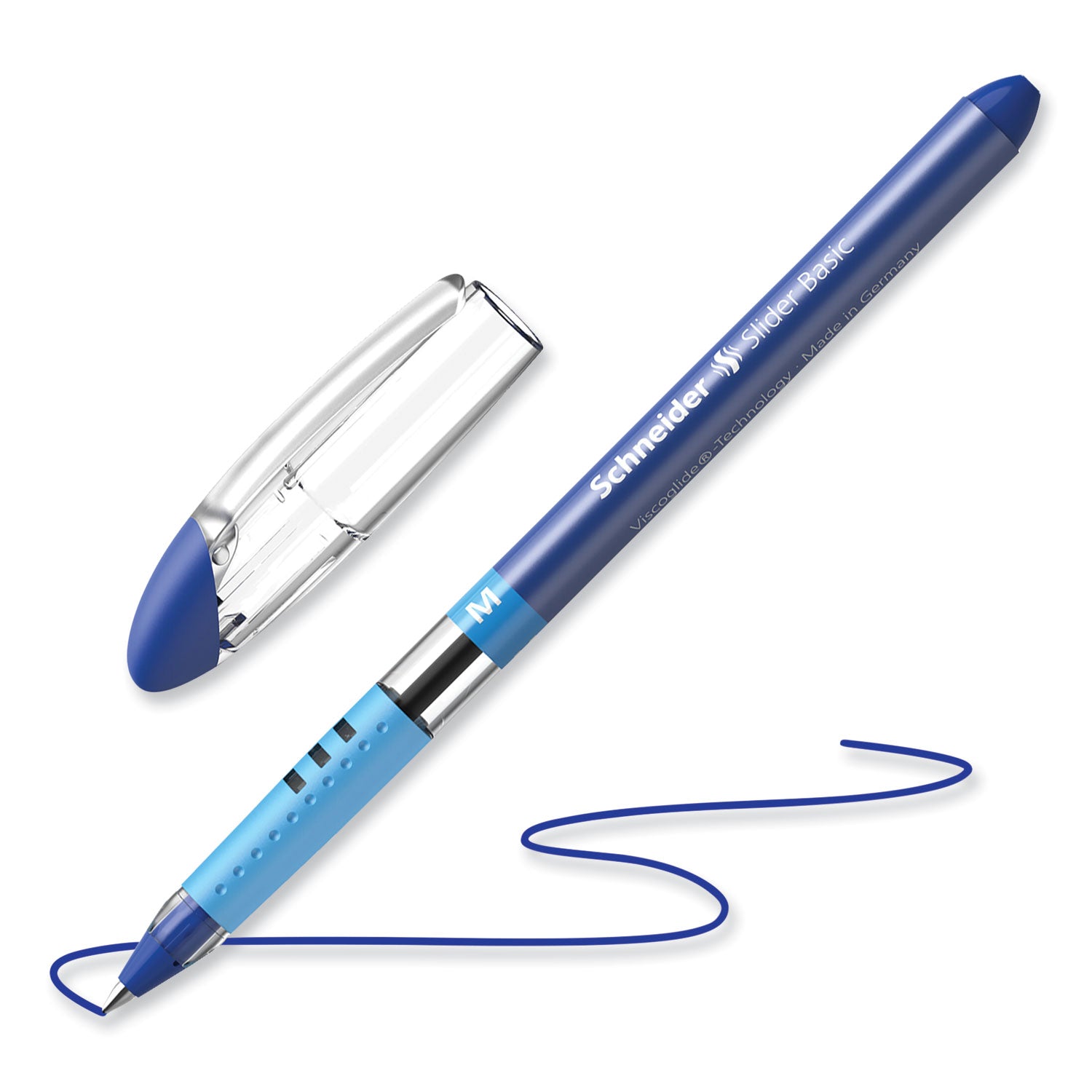 Schneider® Slider Basic Ballpoint Pen, Stick, Medium 0.8 mm, Blue Ink, Blue Barrel, 10/Box