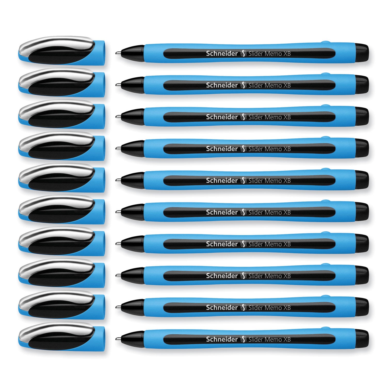 Schneider® Slider Memo XB Ballpoint Pen, Stick, Extra-Bold 1.4 mm, Black Ink, Black/Light Blue Barrel, 10/Box