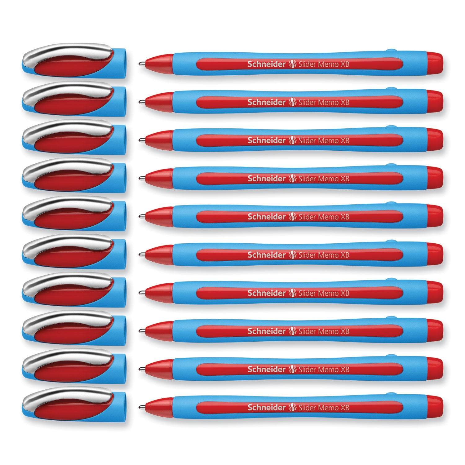 Schneider® Slider Memo XB Ballpoint Pen, Stick, Extra-Bold 1.4 mm, Red Ink, Red/Light Blue Barrel, 10/Box