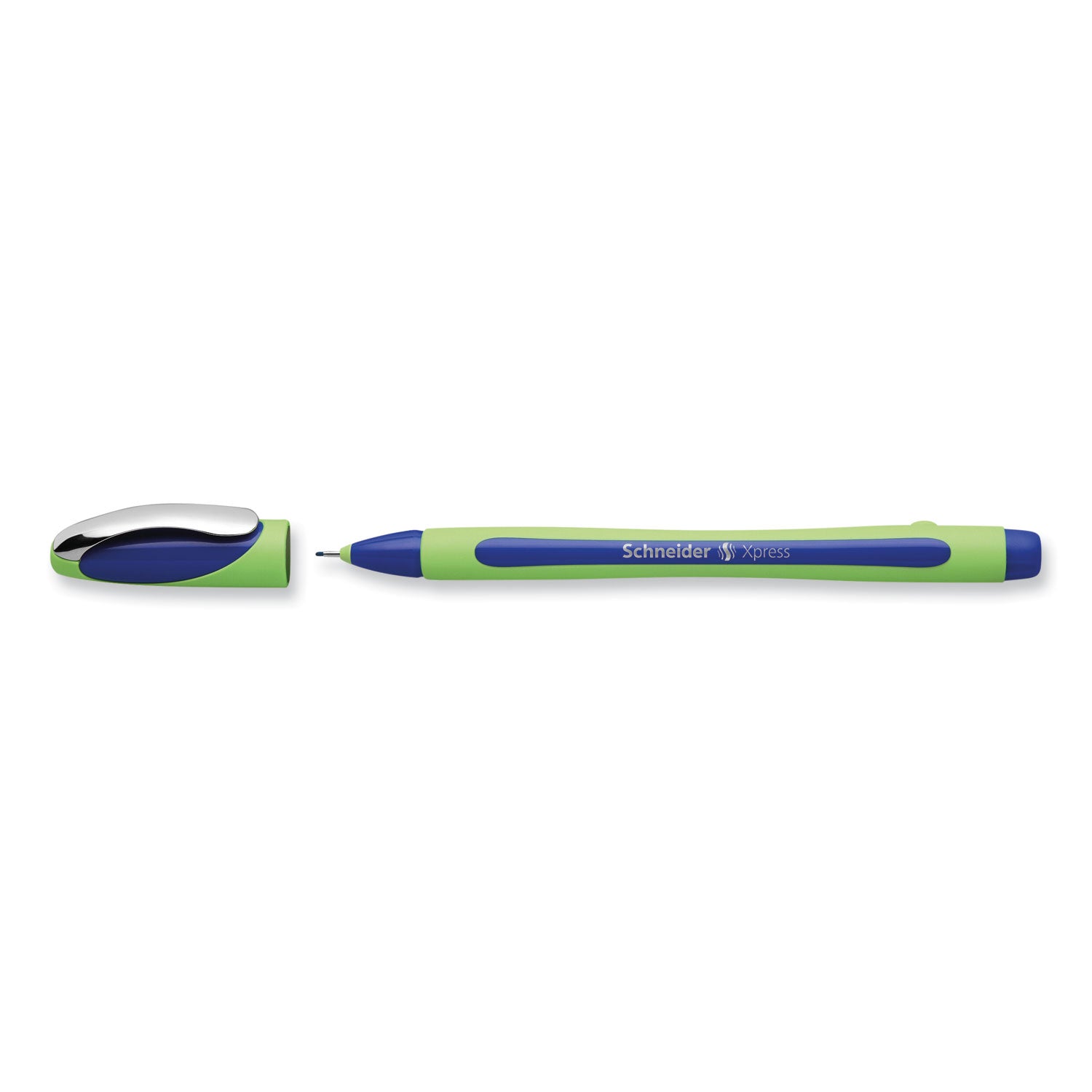 Schneider® Xpress Fineliner Porous Point Pen, Stick, Medium 0.8 mm, Blue Ink, Blue/Green Barrel, 10/Box