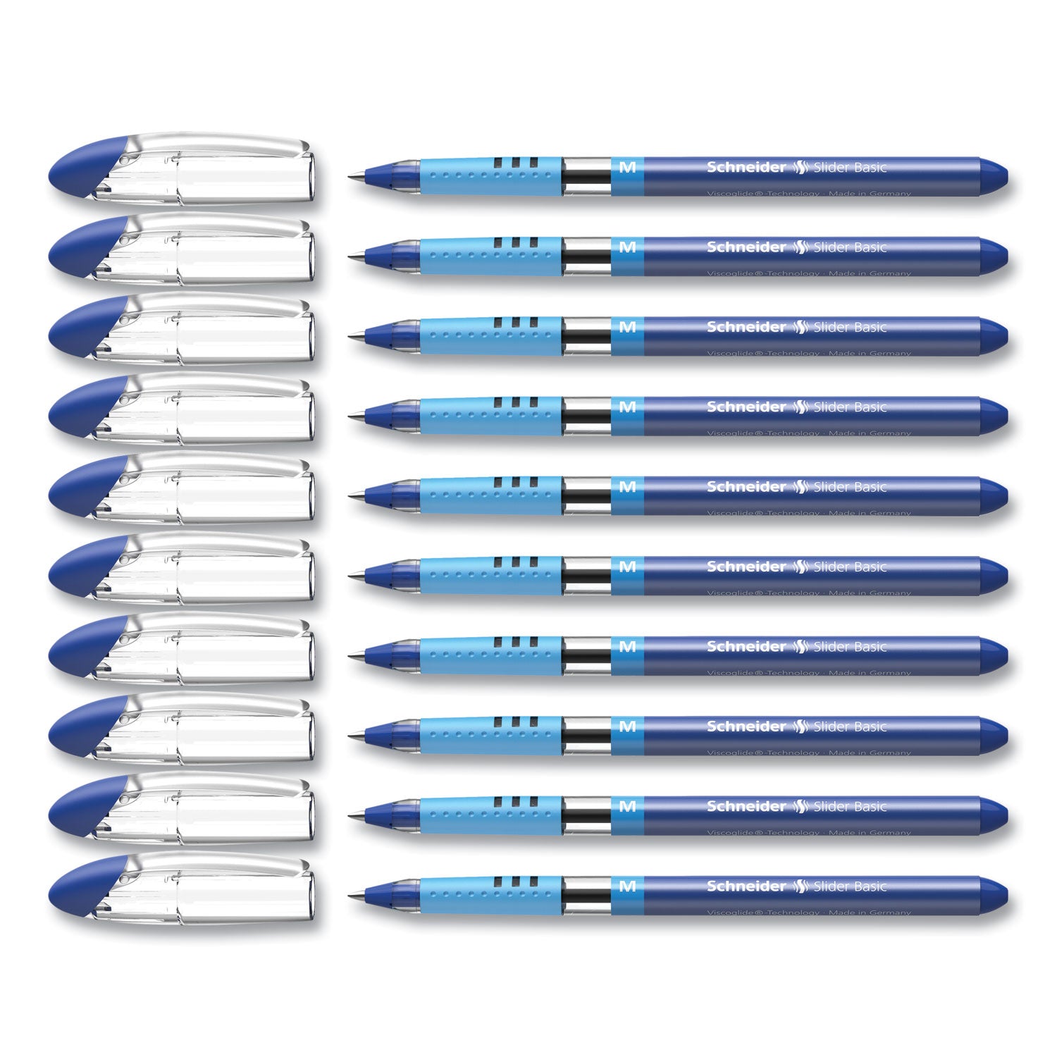 Schneider® Slider Basic Ballpoint Pen, Stick, Medium 0.8 mm, Blue Ink, Blue Barrel, 10/Box