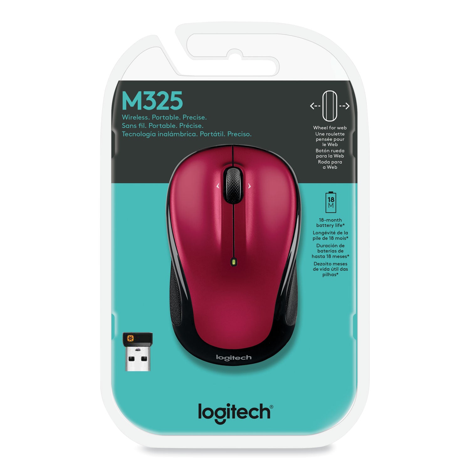 M325 Wireless Mouse, 2.4 GHz Frequency/30 ft Wireless Range, Left/Right Hand Use, Red Logitech® Flipcost