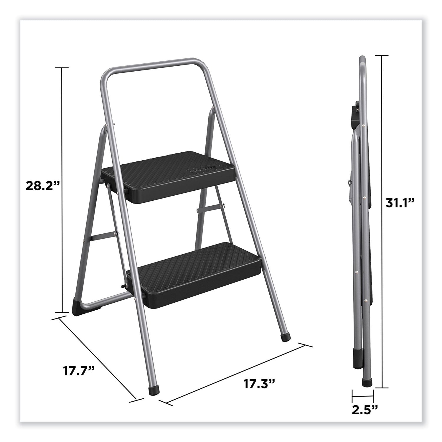 Cosco® 2-Step Folding Steel Step Stool, 200 lb Capacity, 28.13" Working Height, Cool Gray