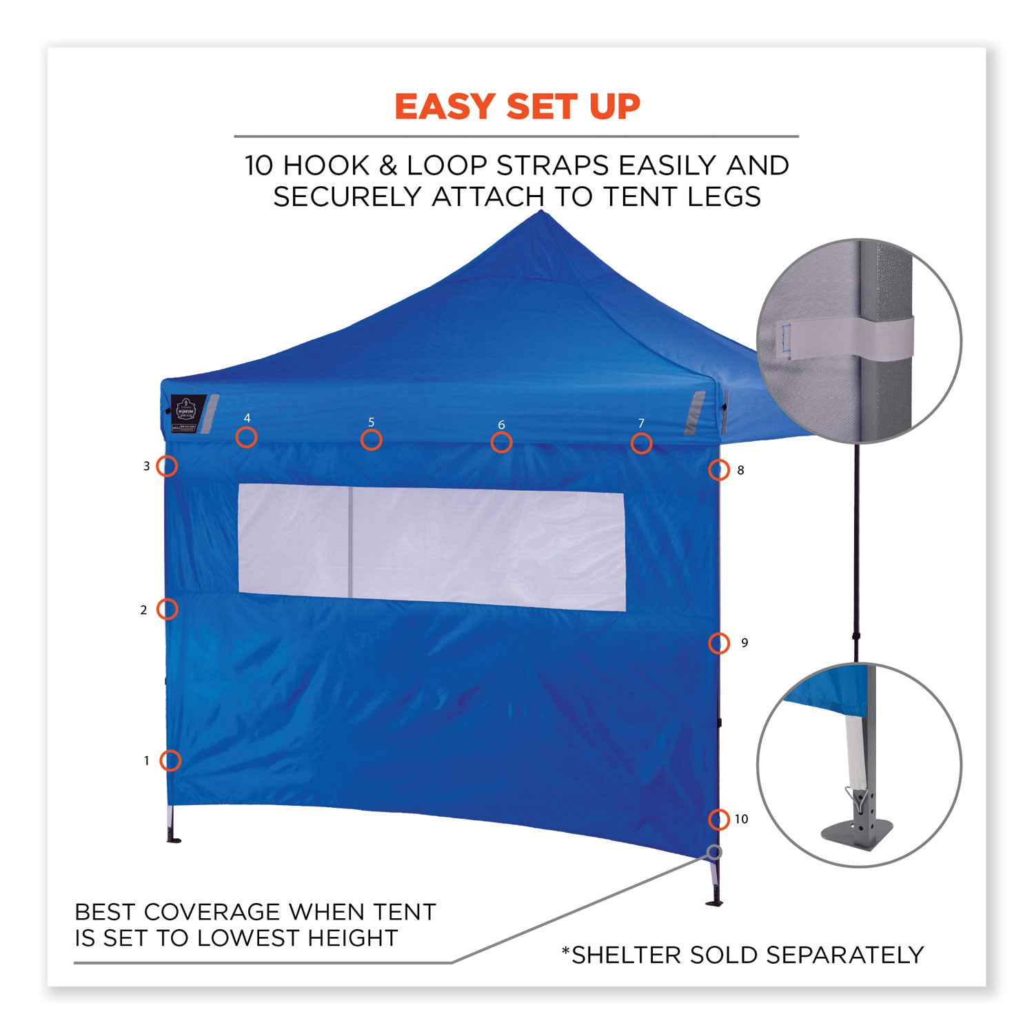 Ergodyne® Shax 6092 Pop-Up Tent Sidewall with Mesh Window, Single Skin, 10 ft x 10 ft, Polyester, Blue